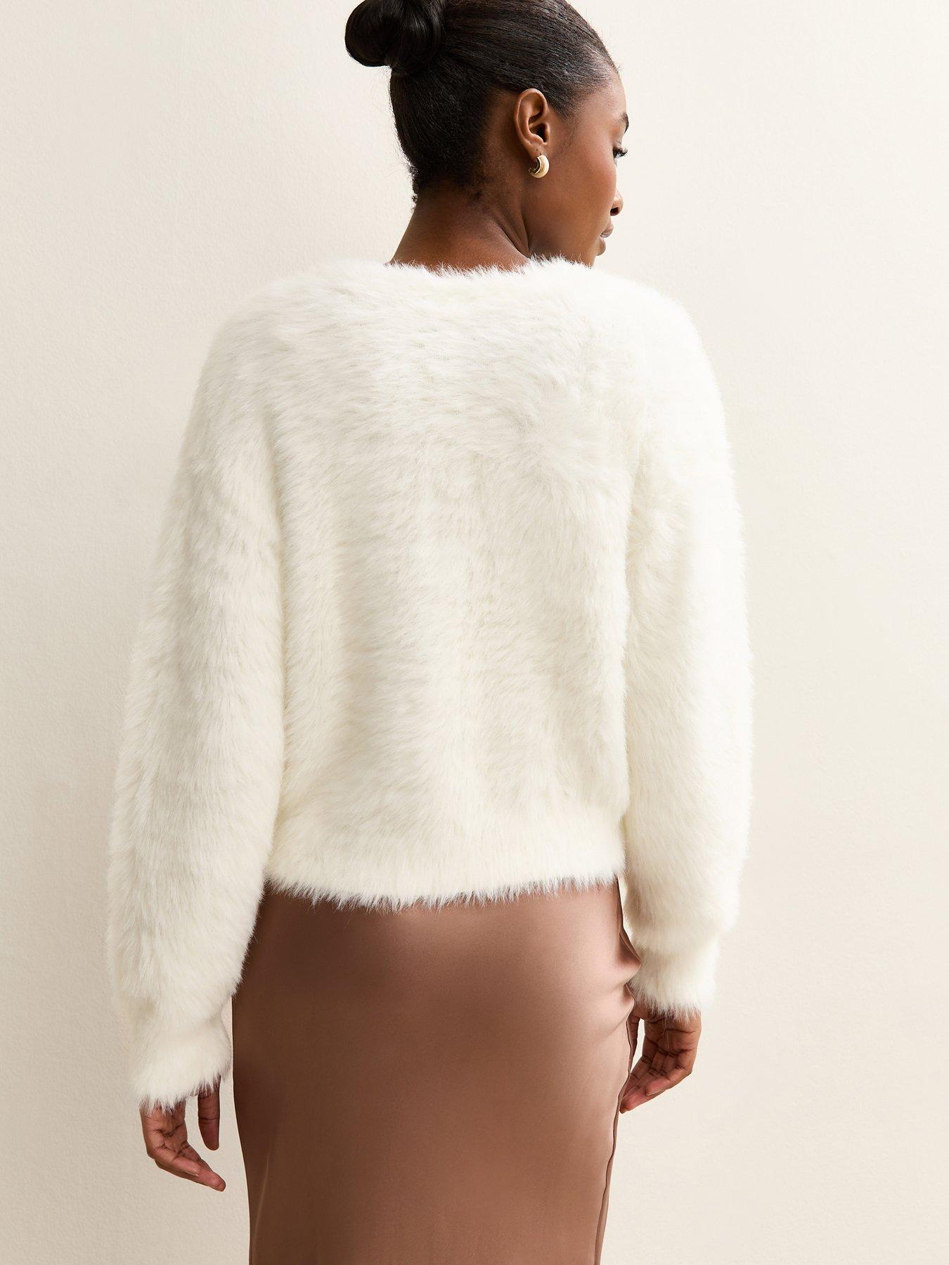 Image 2 of 5 of New Look Super Fluffy Button Up Cardigan - Cream
