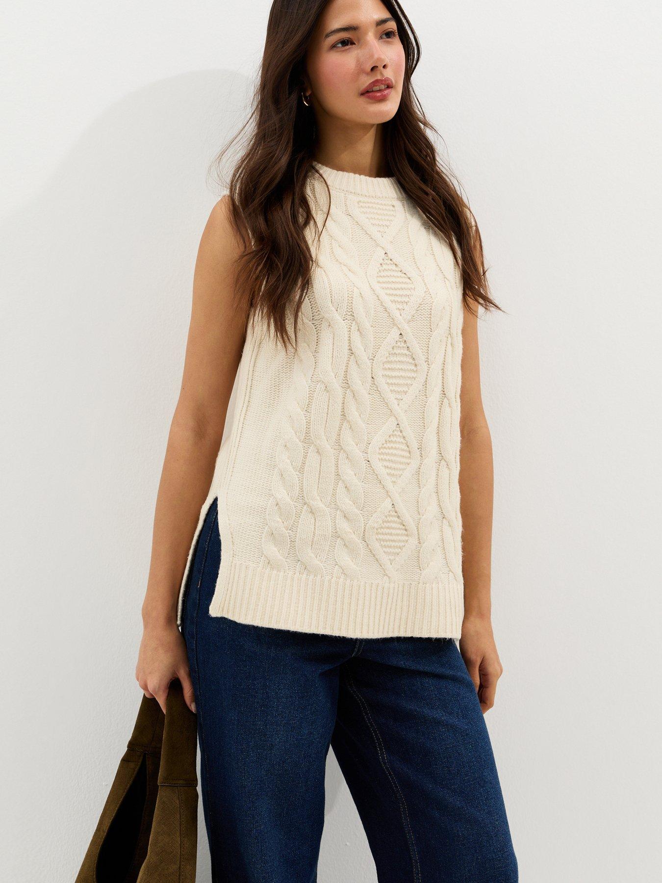 New Look Cable Knit Longline Tabard - Cream