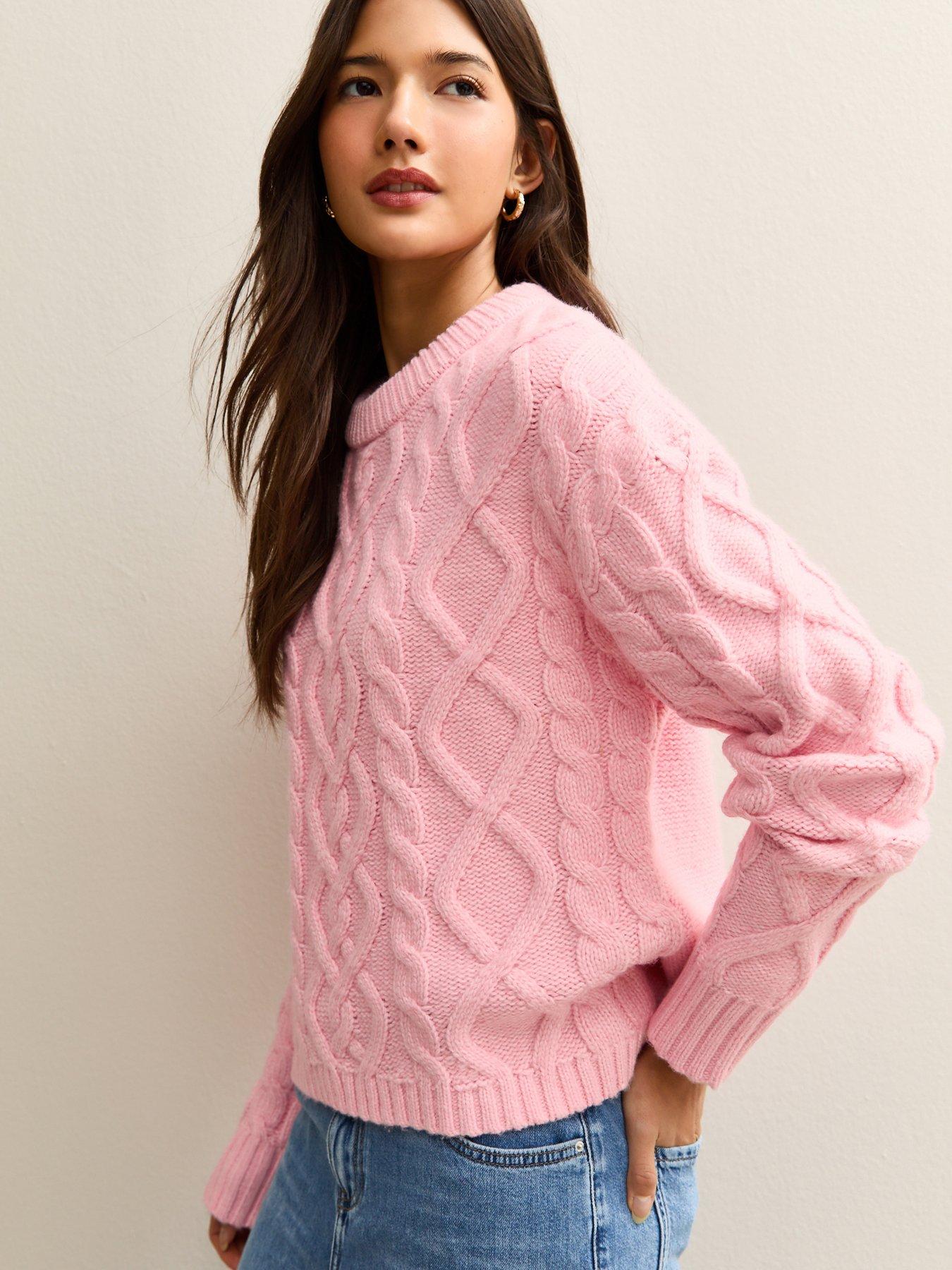New Look Midweight Cable Knit Jumper - Bright Pink