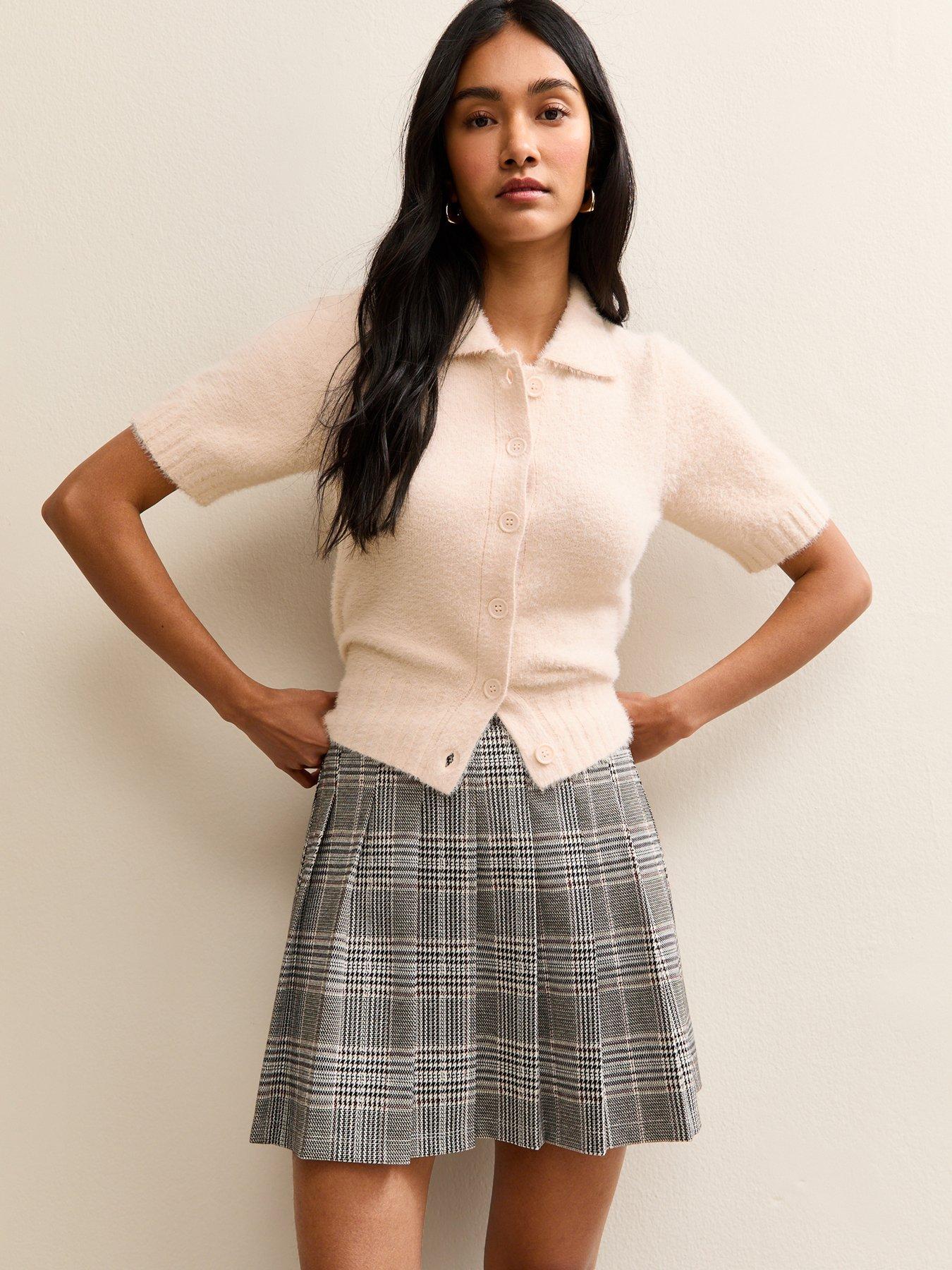 New Look Off White Fluffy Knit Short Sleeve Collared Cardigan