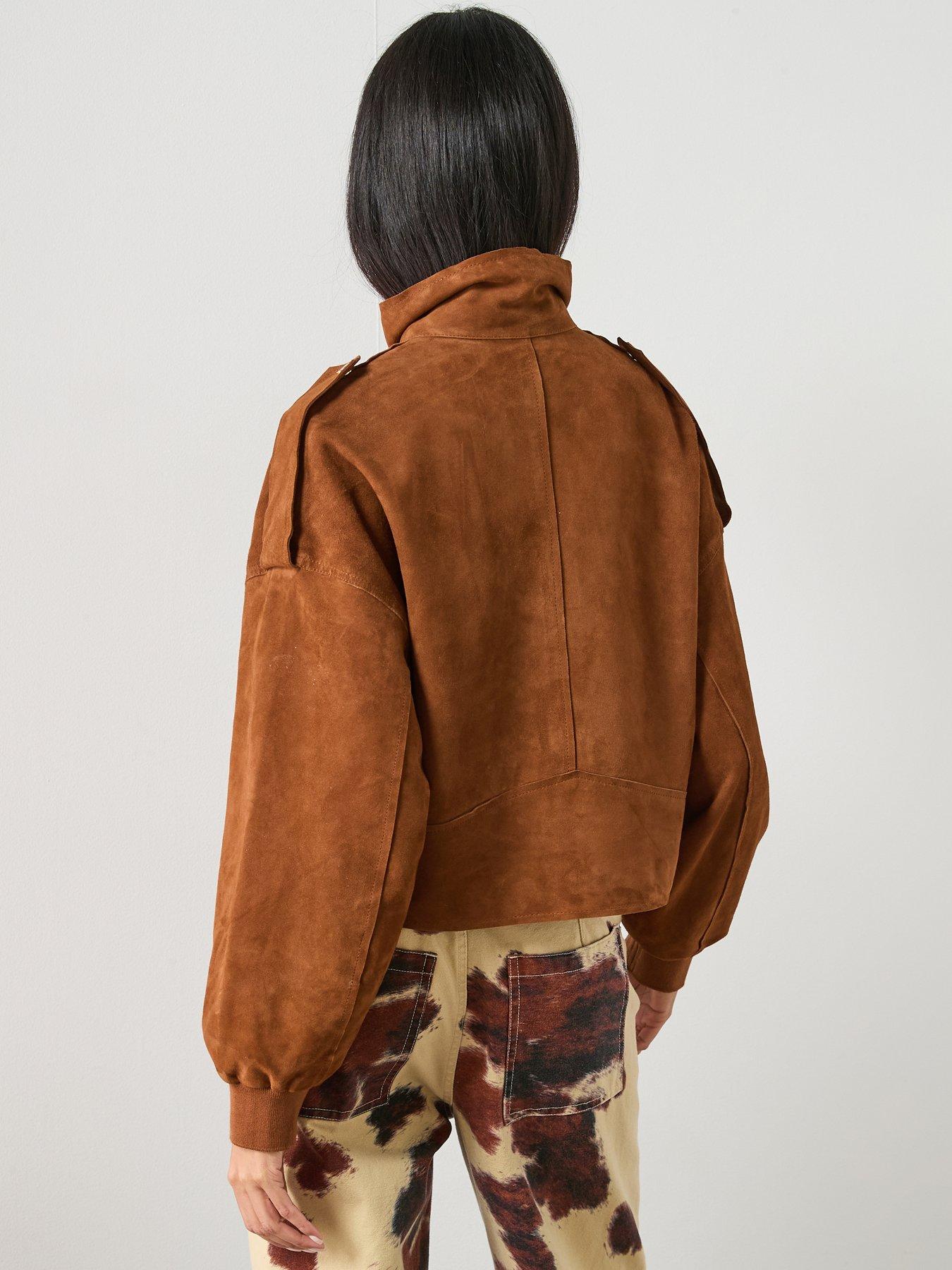 Image 2 of 6 of AllSaints Lowden Suede Cropped Jacket - Cognac Brown