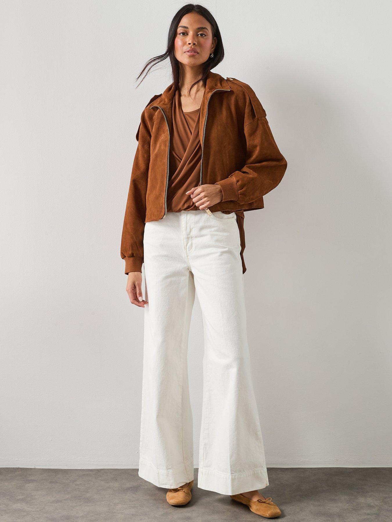 Image 3 of 6 of AllSaints Lowden Suede Cropped Jacket - Cognac Brown