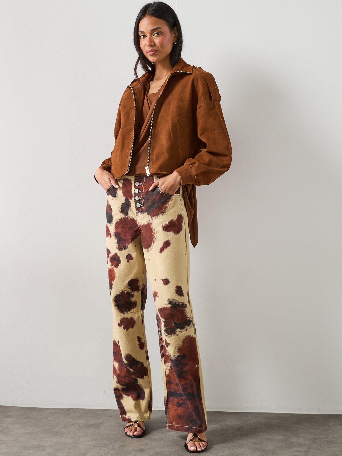 Image 5 of 6 of AllSaints Lowden Suede Cropped Jacket - Cognac Brown