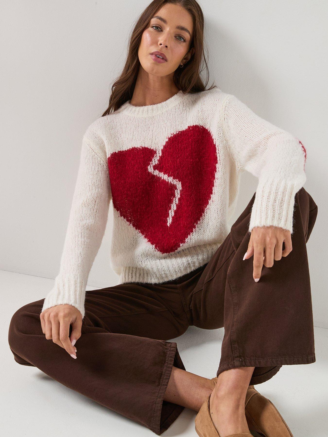 AllSaints Luvheart Crew Neck Jumper - Ecru White /Red