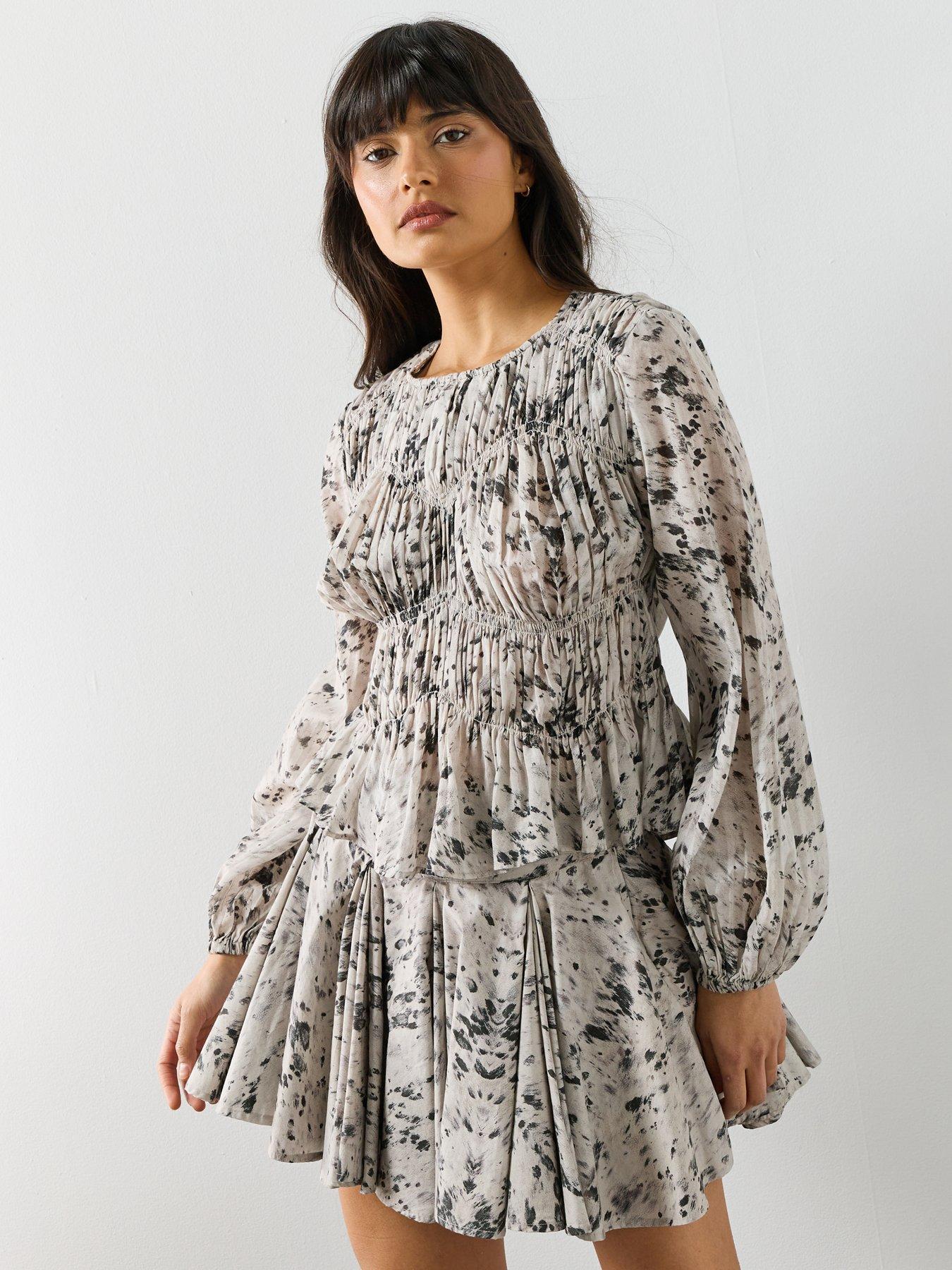 Image 1 of 6 of AllSaints Melani Round Neck Garthered Top - Canter Ecru