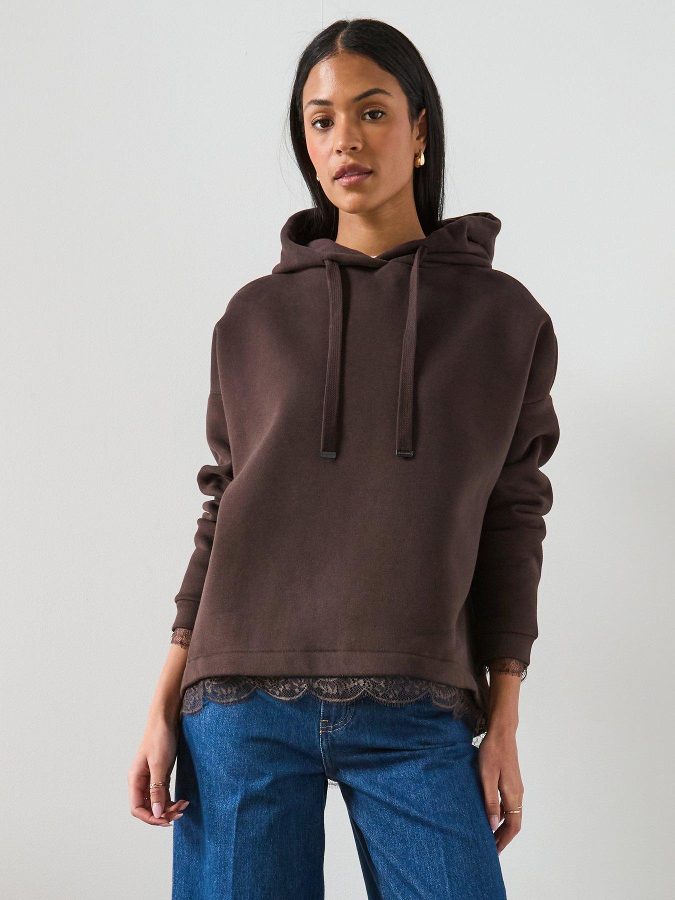 AllSaints Nia Relaxed Fit Lace Insert Hoodie - Bottle Brown