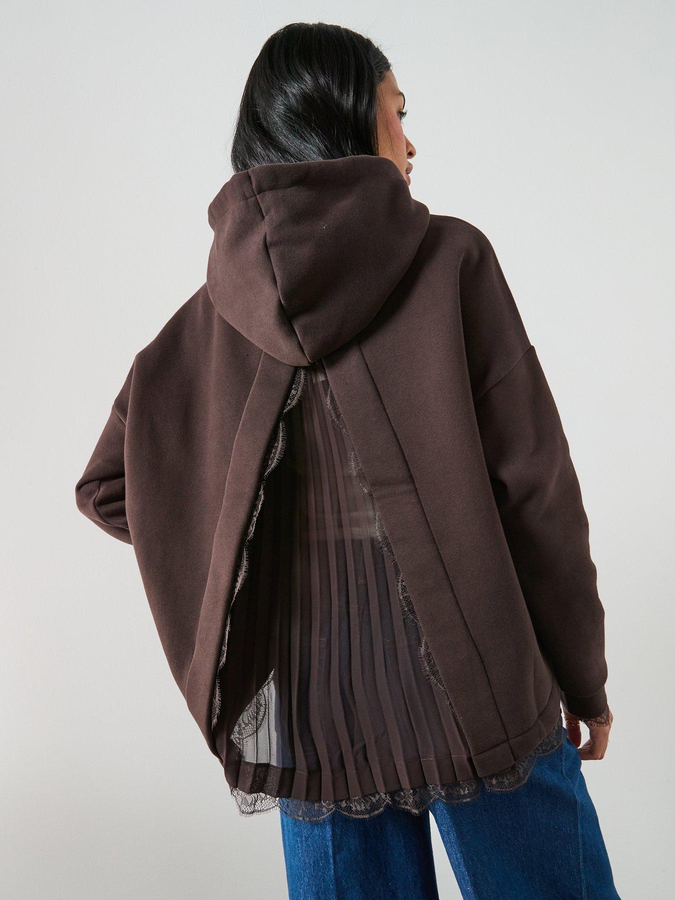 Image 2 of 6 of AllSaints Nia Relaxed Fit Lace Insert Hoodie - Bottle Brown