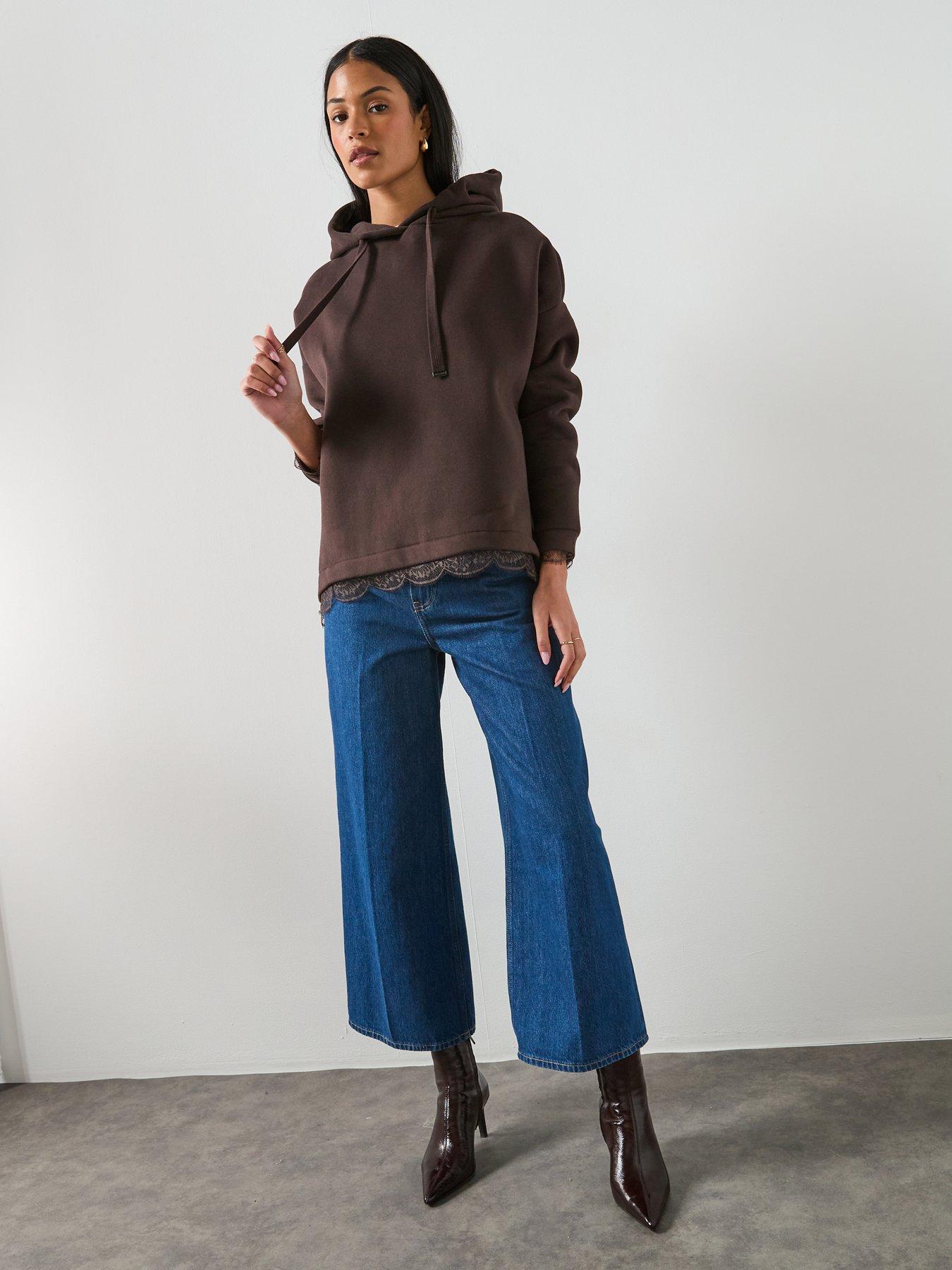 Image 3 of 6 of AllSaints Nia Relaxed Fit Lace Insert Hoodie - Bottle Brown