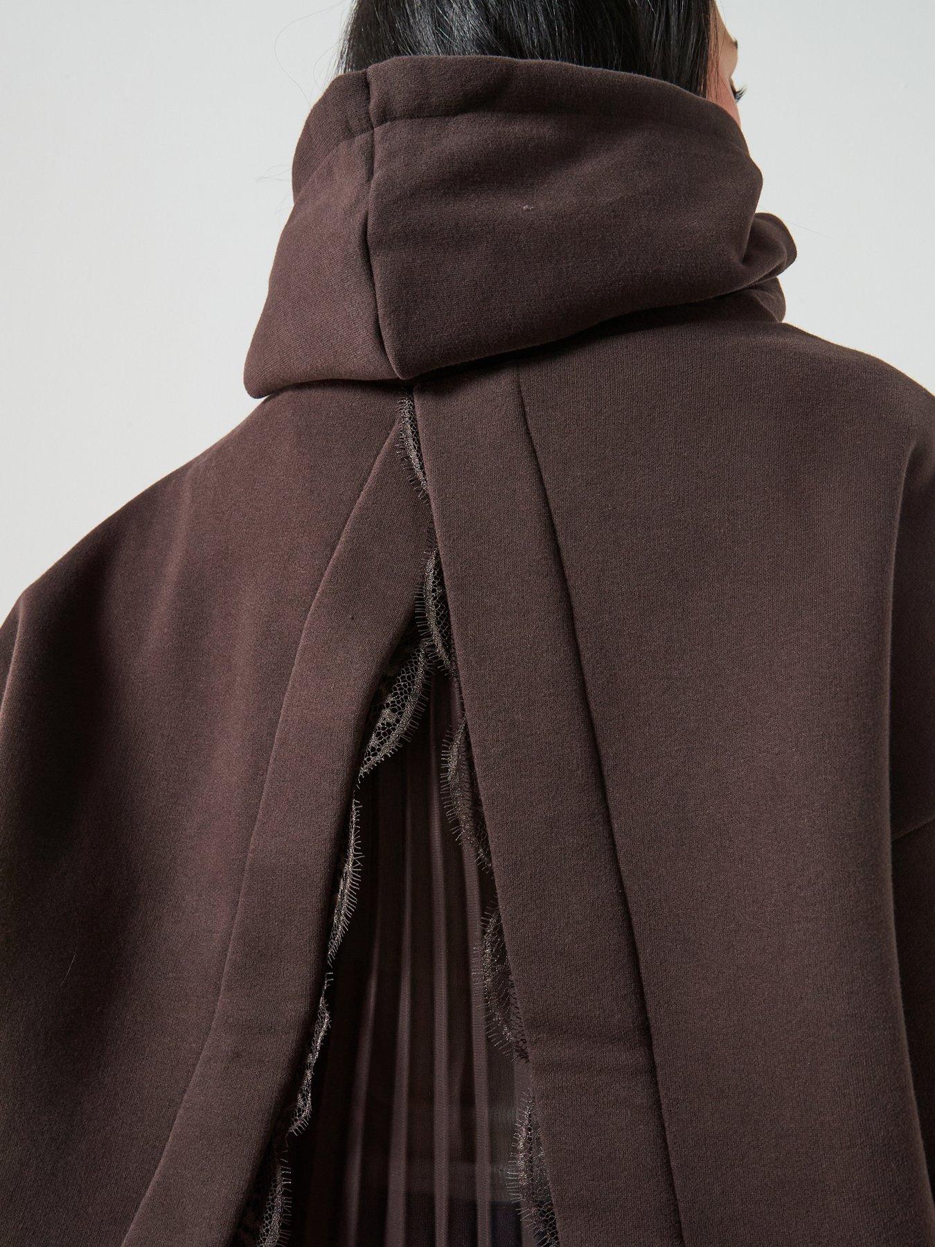 Image 4 of 6 of AllSaints Nia Relaxed Fit Lace Insert Hoodie - Bottle Brown