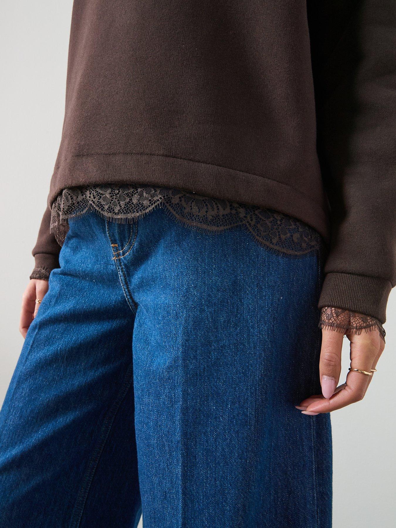 Image 5 of 6 of AllSaints Nia Relaxed Fit Lace Insert Hoodie - Bottle Brown