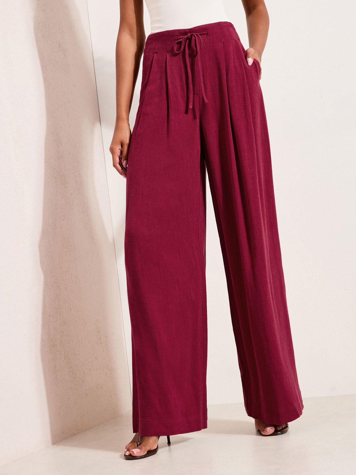 Friends Like These Tie Front Linen Palazzo Trousers, Red, Size 18, Women