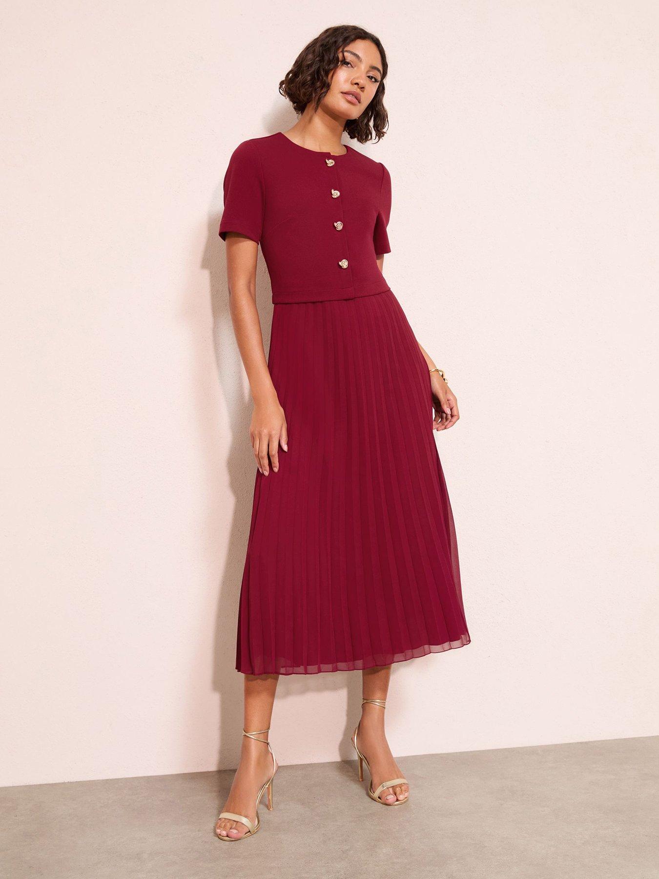 Friends Like These: Button Through 2 In 1 Pleat Midi Dress - Red