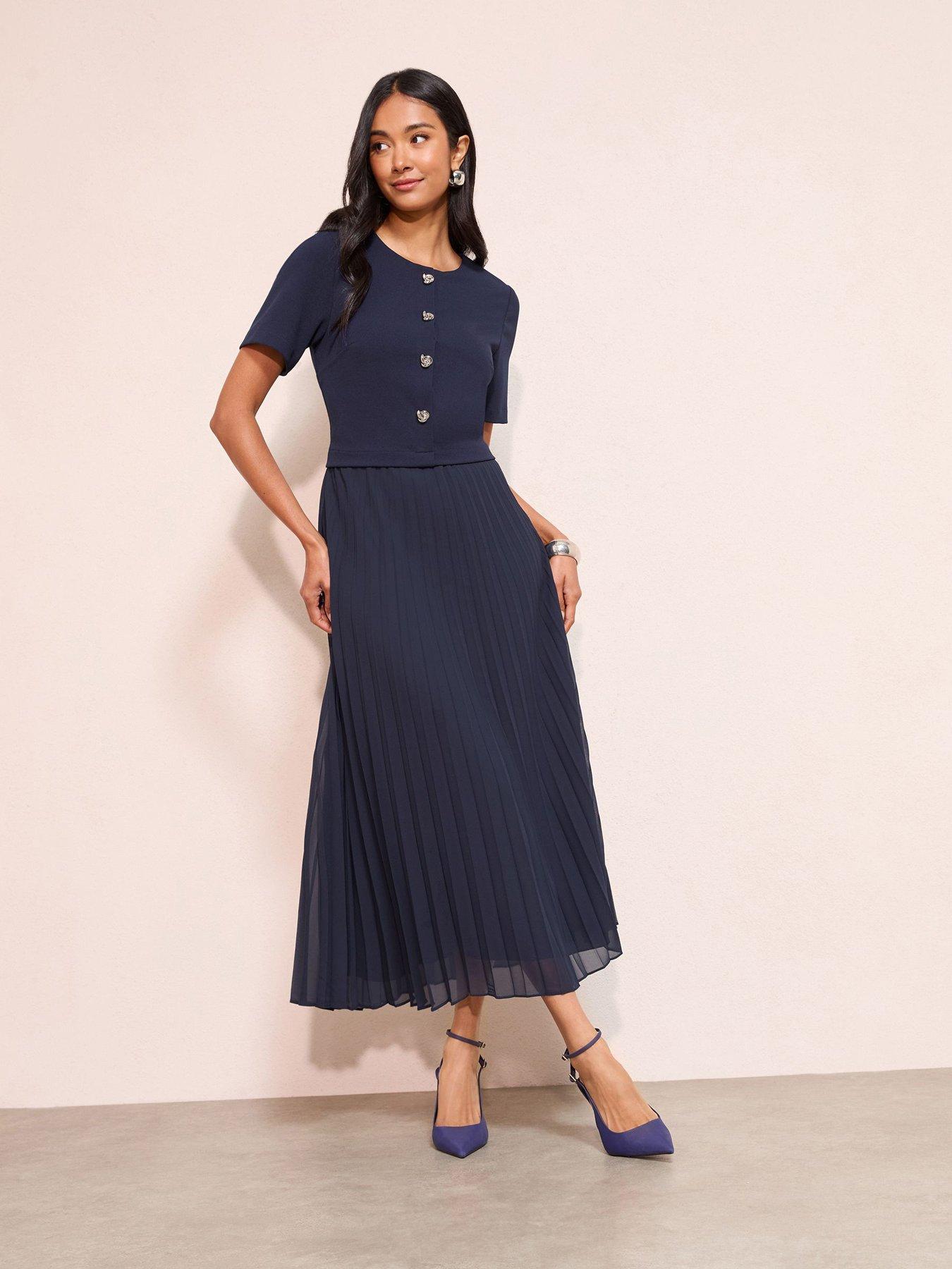open lace back dress Bardot Ombre Pleated Midi Dress in Blue