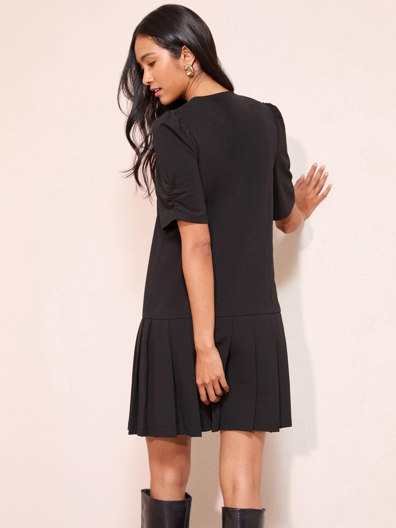 Image 2 of 4 of Friends Like These Pleat Peplum Hem Mini Shift Dress - Black