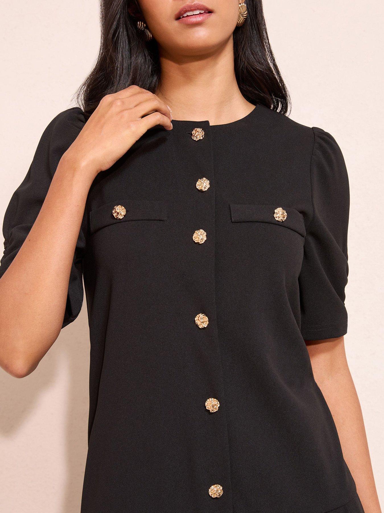 Image 3 of 4 of Friends Like These Pleat Peplum Hem Mini Shift Dress - Black