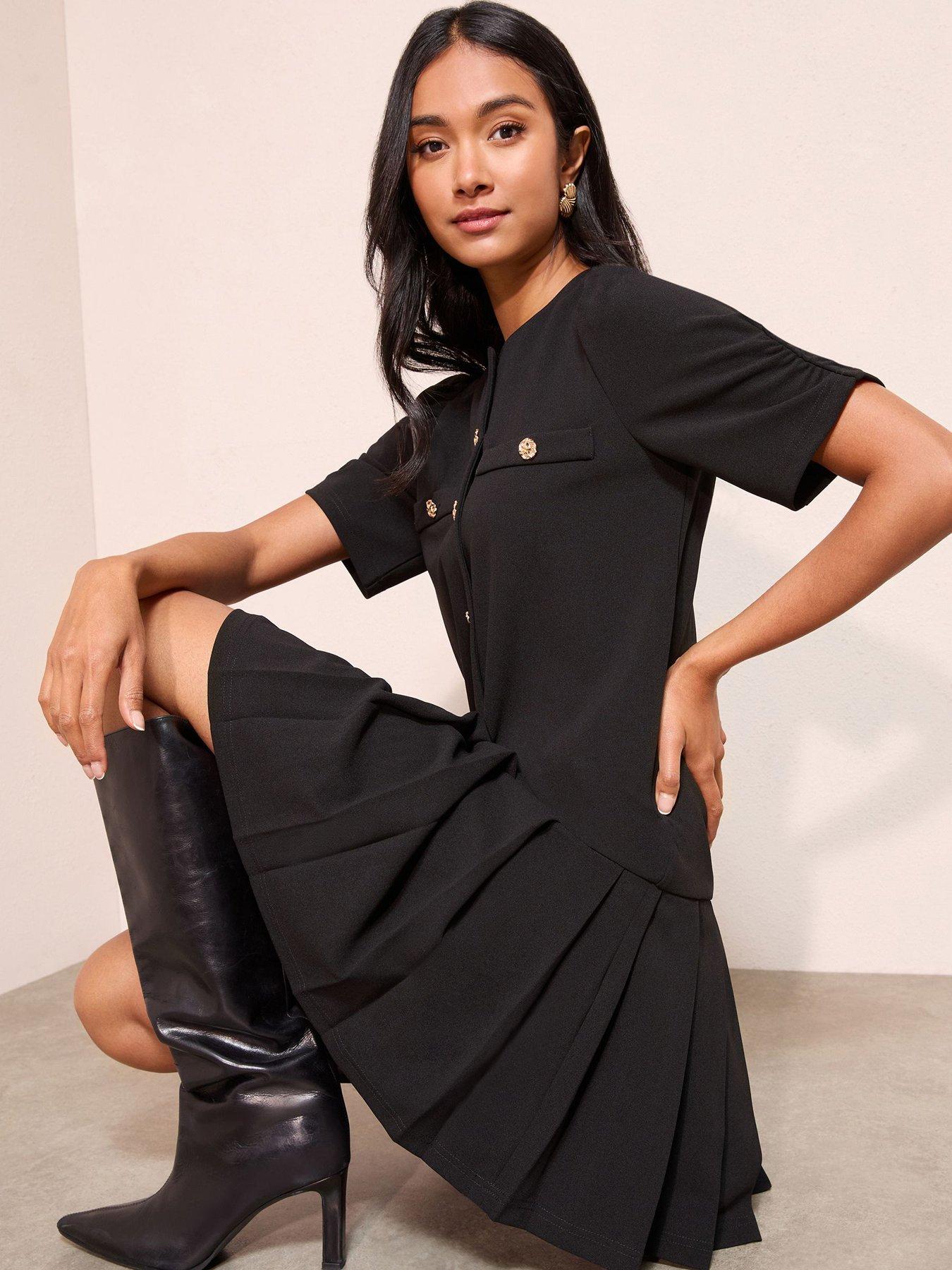 Image 4 of 4 of Friends Like These Pleat Peplum Hem Mini Shift Dress - Black