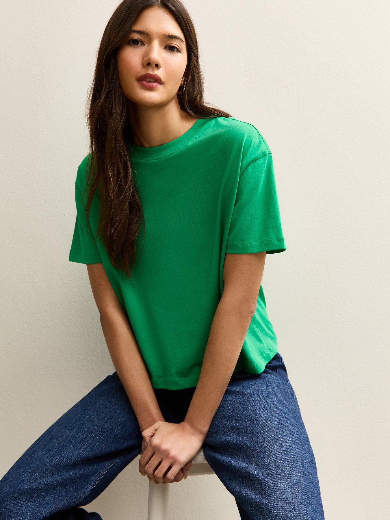 New Look Cotton Boxy Fit T-Shirt - Dark Green