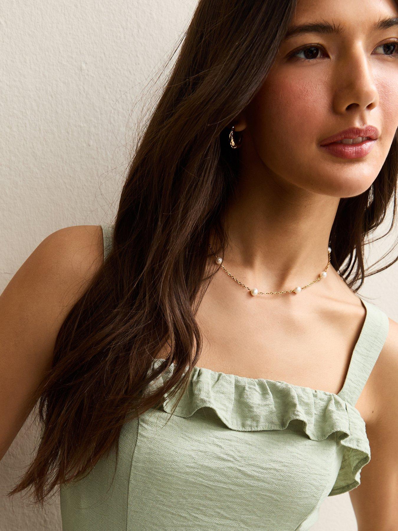 Image 4 of 5 of New Look Light Khaki Square Neck Frilly Trim Midi Dress