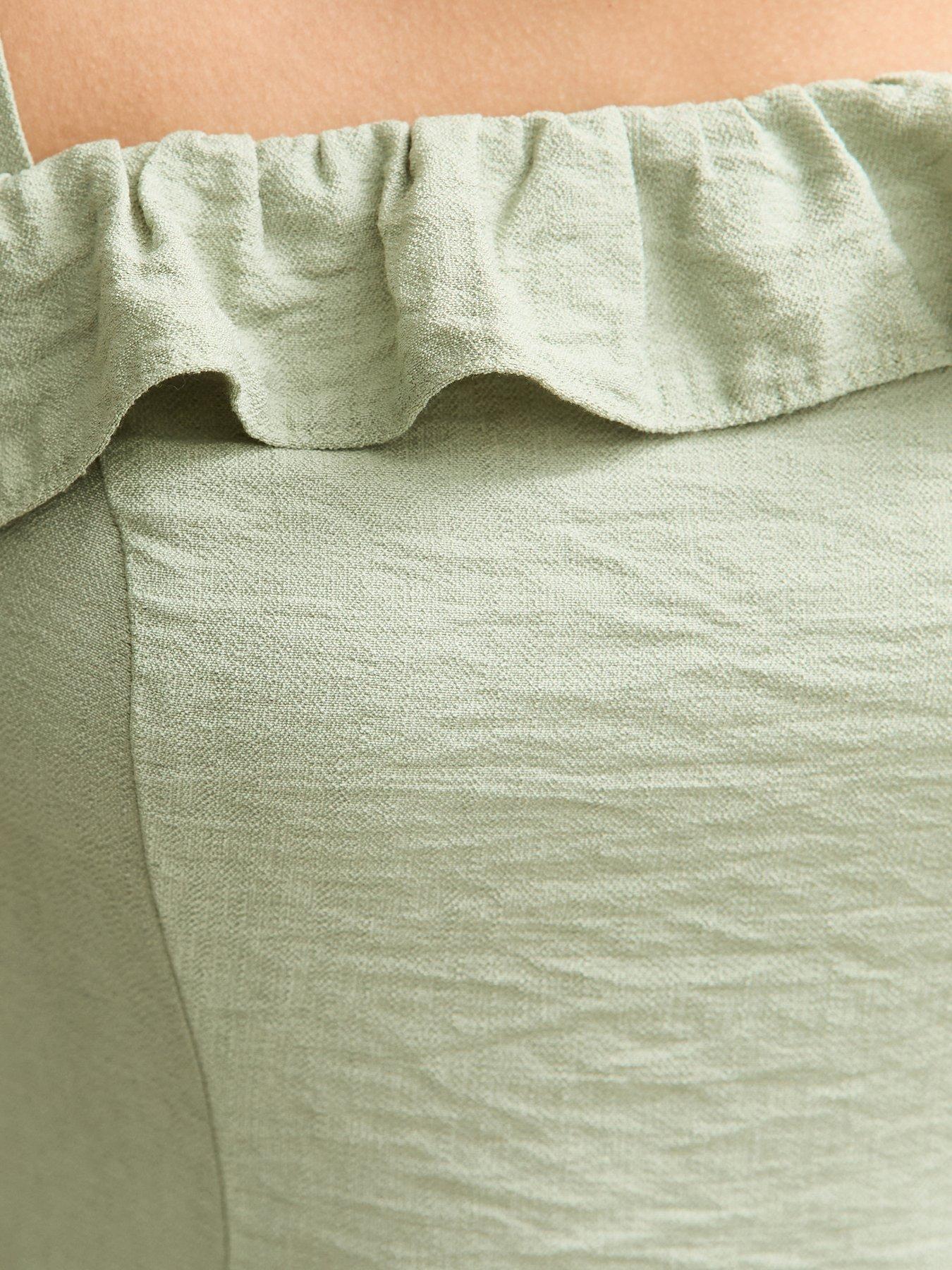 Image 5 of 5 of New Look Light Khaki Square Neck Frilly Trim Midi Dress