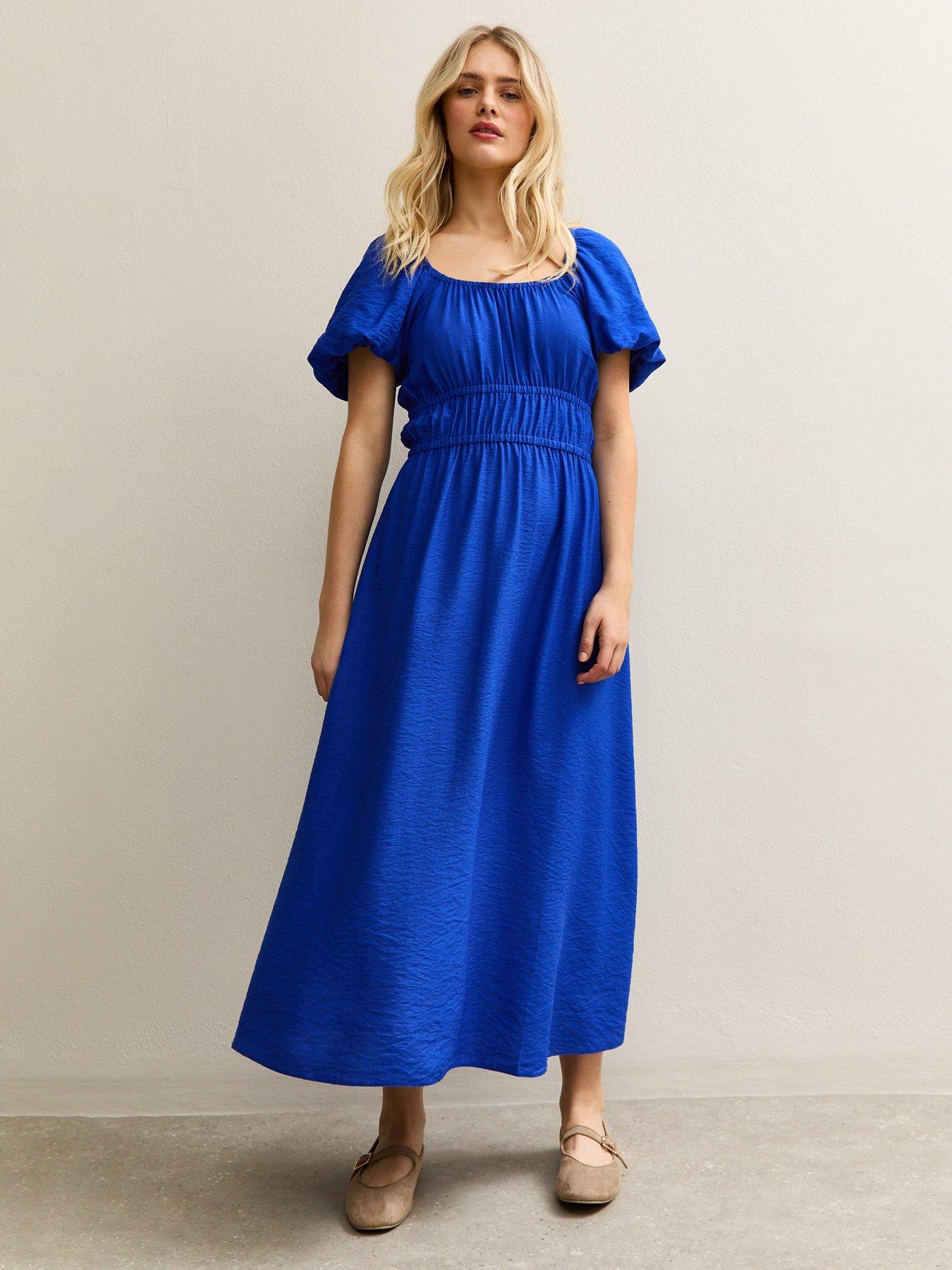 Image 1 of 5 of New Look Bright Blue Milkmaid Midi Dress