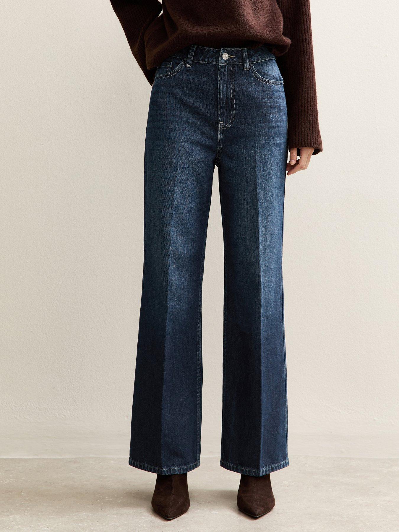 New Look Centre Crease Wide Leg Jeans - Blue
