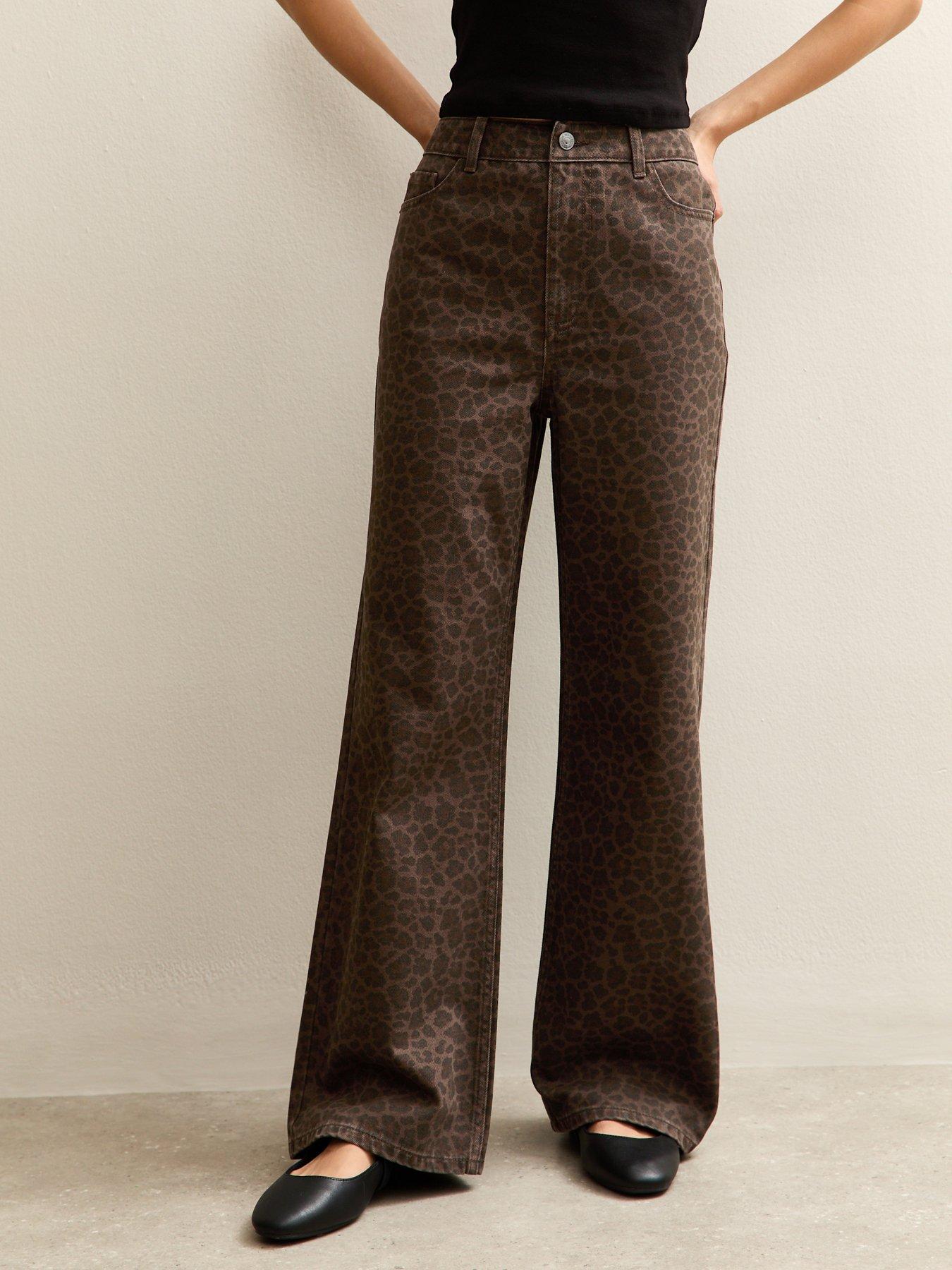 New Look Leopard Print Wide Leg Jeans - Brown