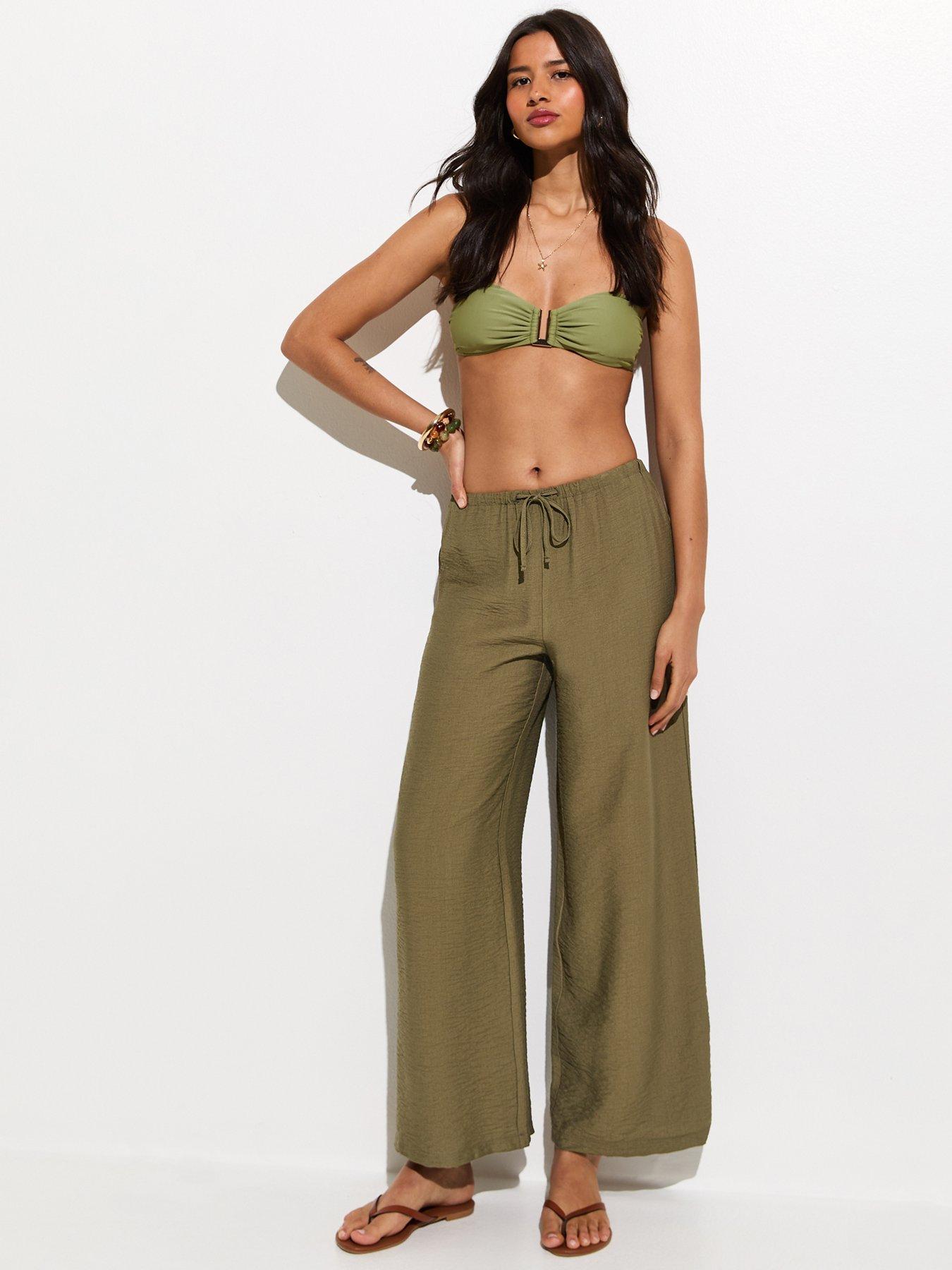 New Look Wide Leg Beach Trousers - Green