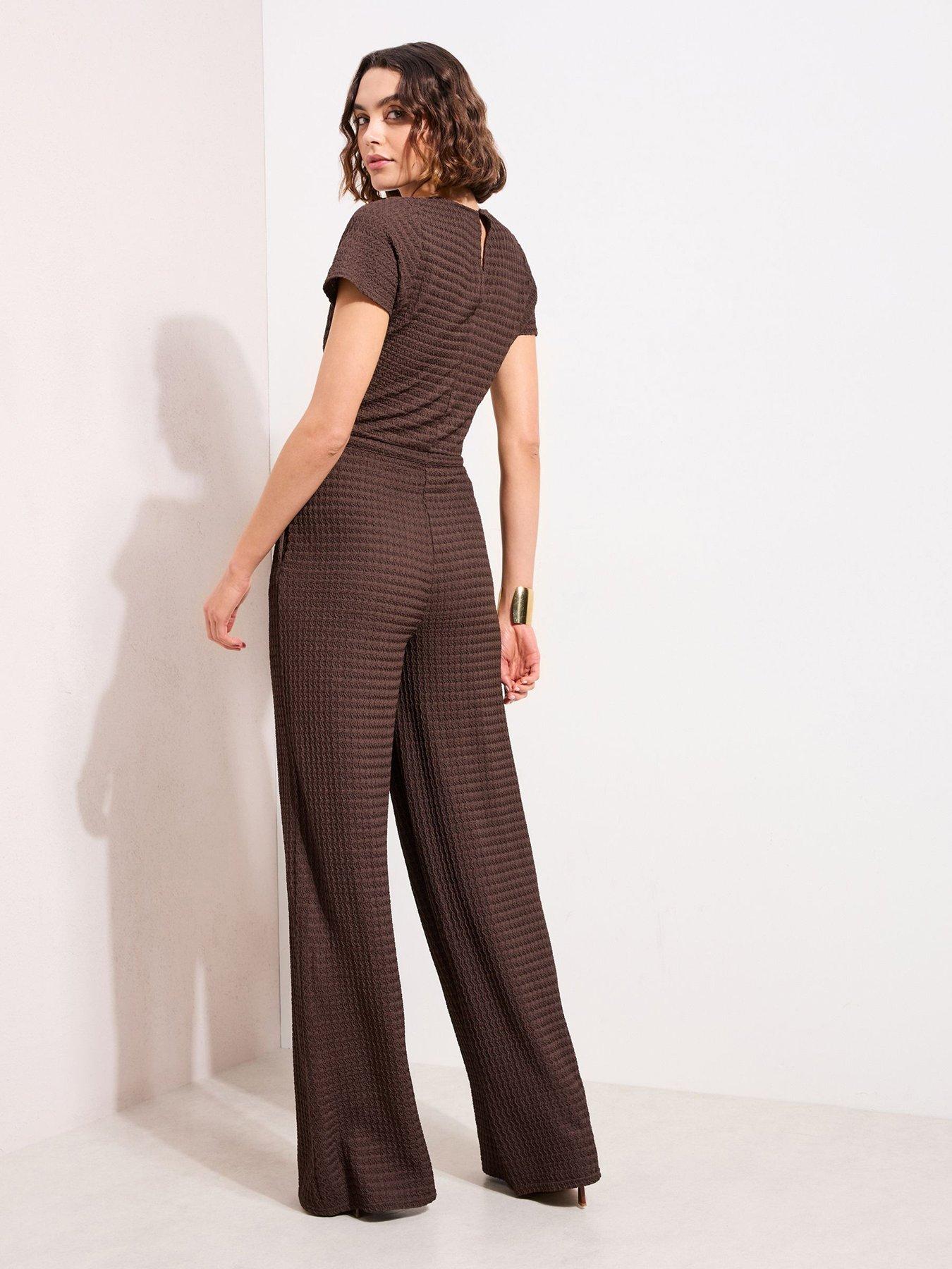 Image 2 of 4 of Friends Like These Beaded Drawstring Textured Jersey Jumpsuit - Brown