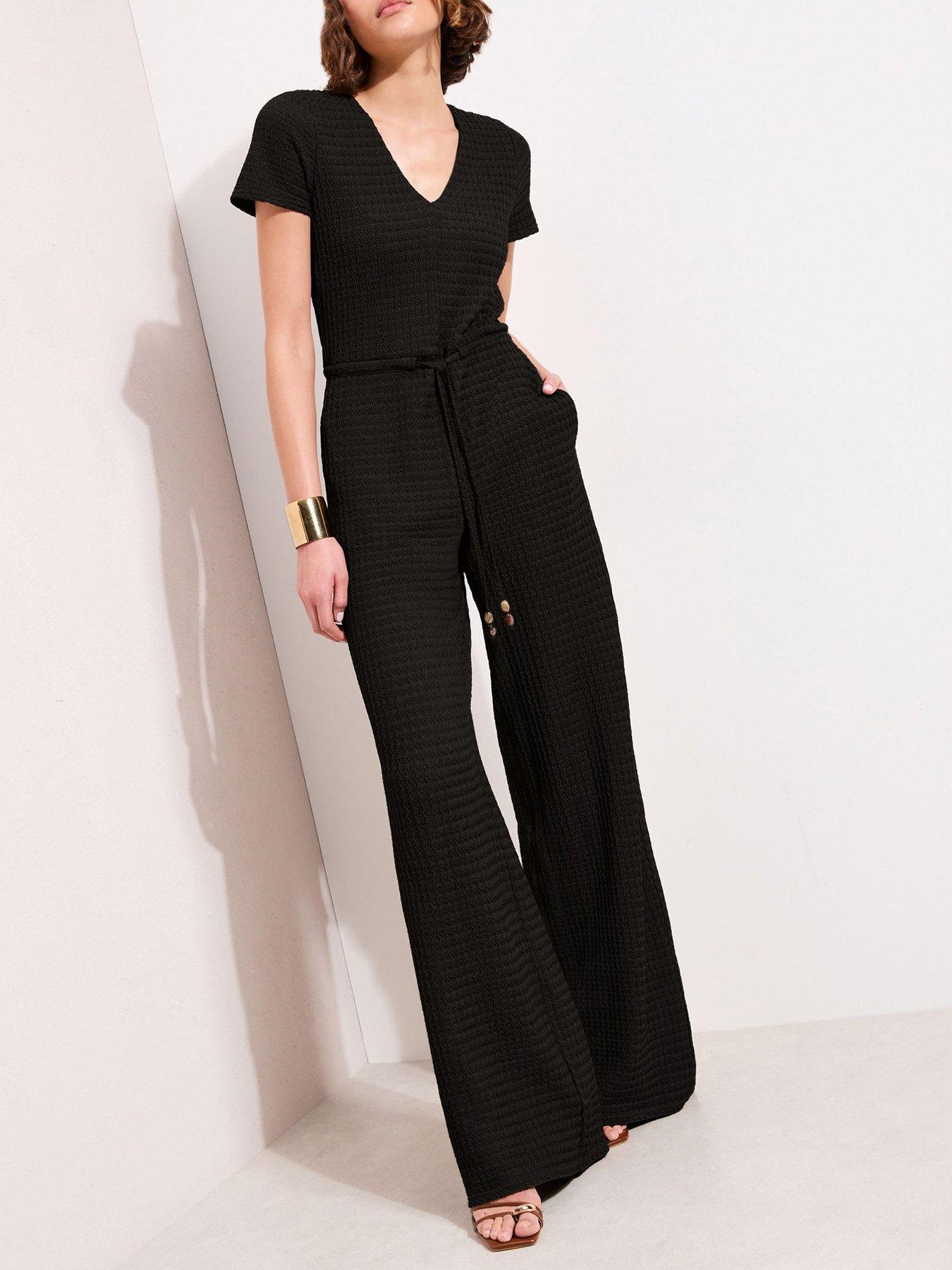 Friends Like These Beaded Drawstring Textured Jersey Jumpsuit - Black
