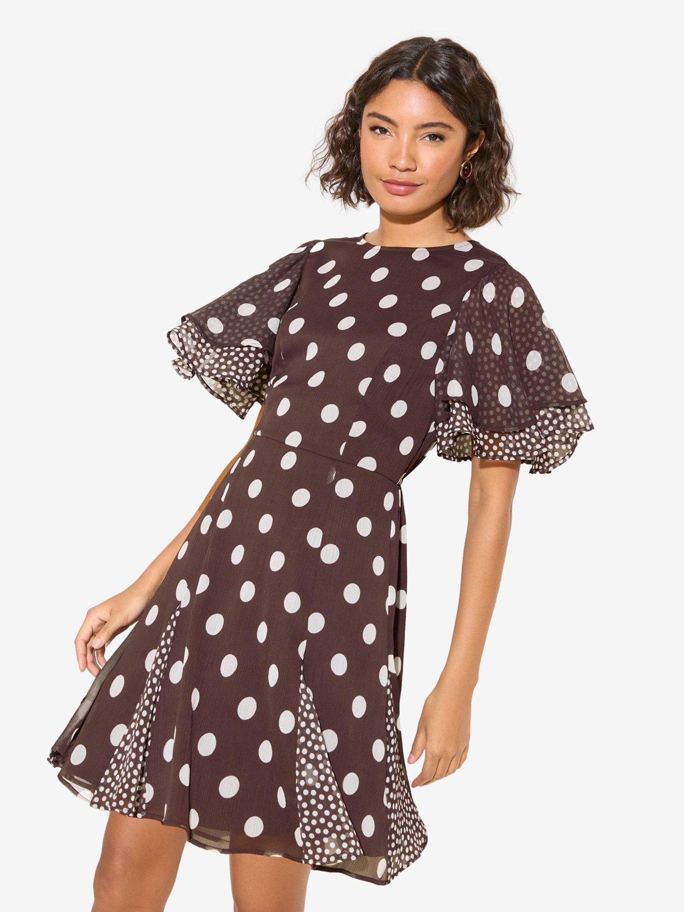 Friends Like These Tiered Flutter Sleeve Chiffon Mini Dress - Brown/Cream