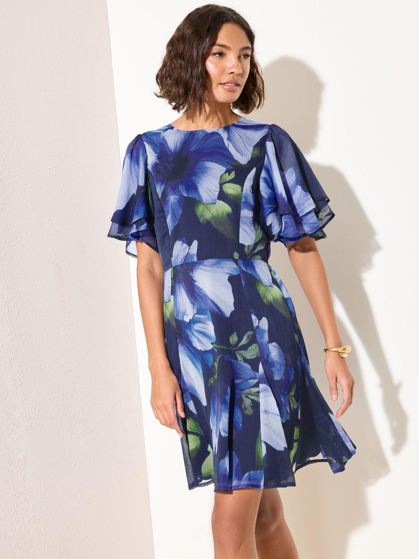 Friends Like These Tiered Flutter Sleeve Chiffon Mini Dress - Blue
