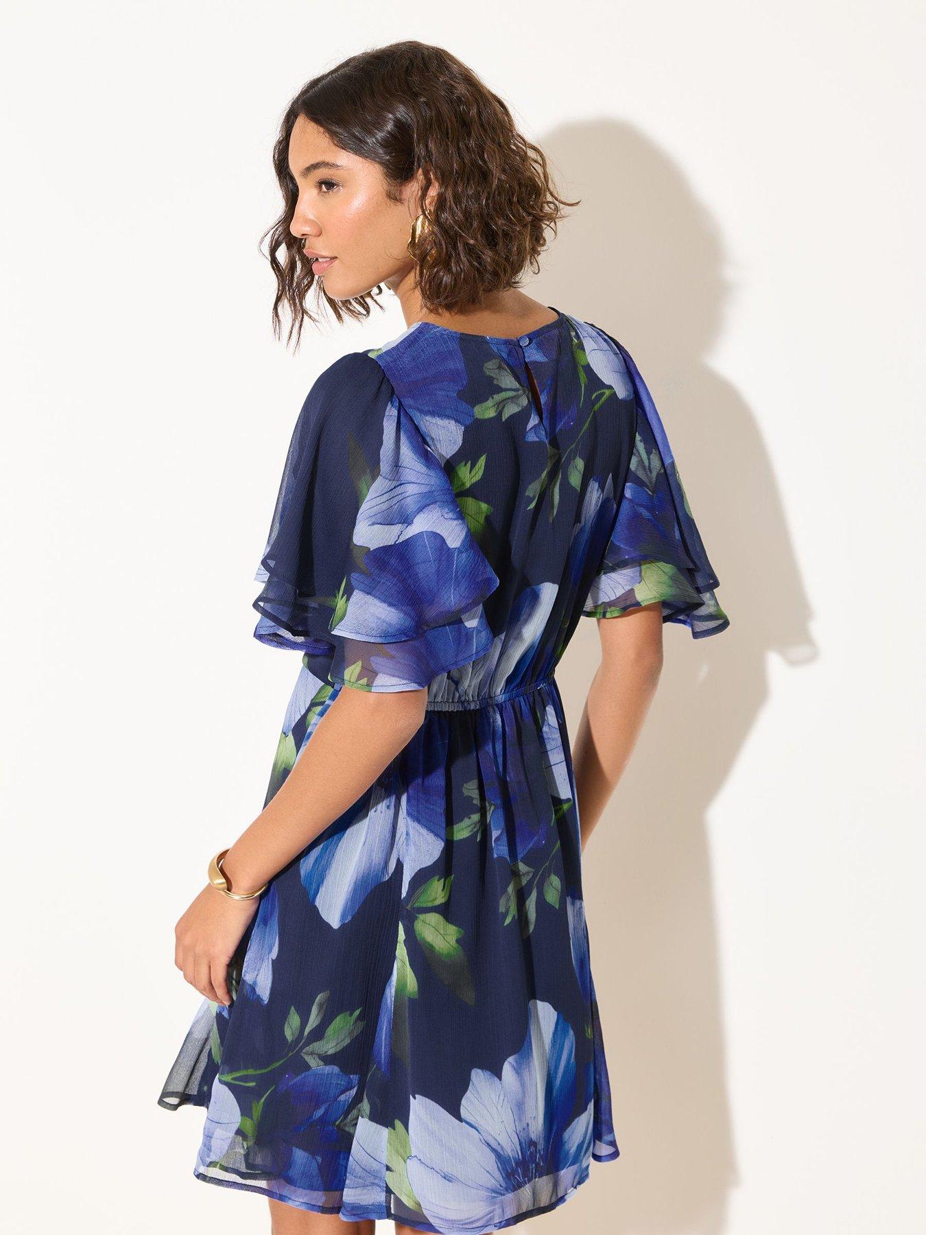 Image 2 of 5 of Friends Like These Tiered Flutter Sleeve Chiffon Mini Dress - Blue
