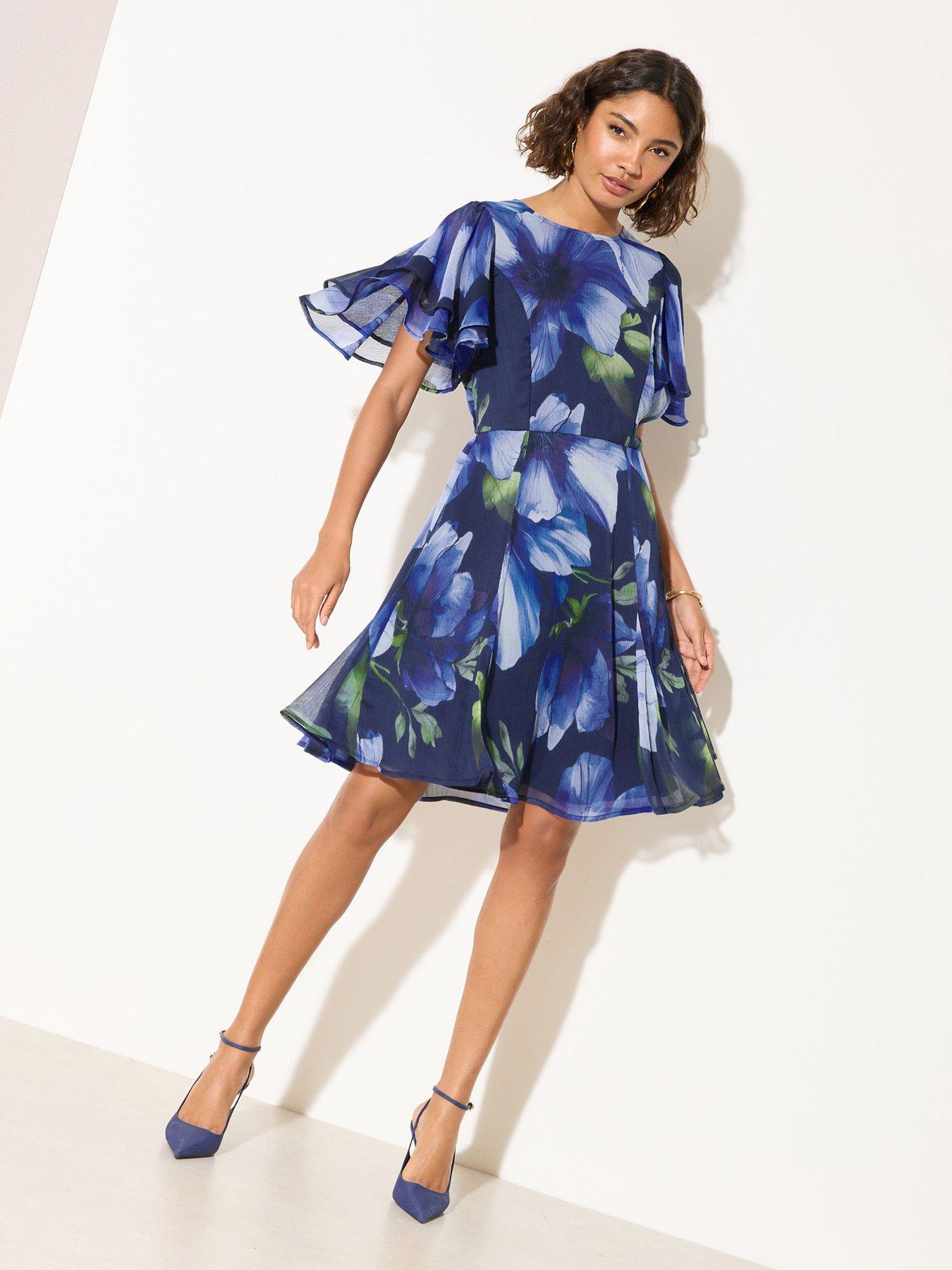 Image 5 of 5 of Friends Like These Tiered Flutter Sleeve Chiffon Mini Dress - Blue