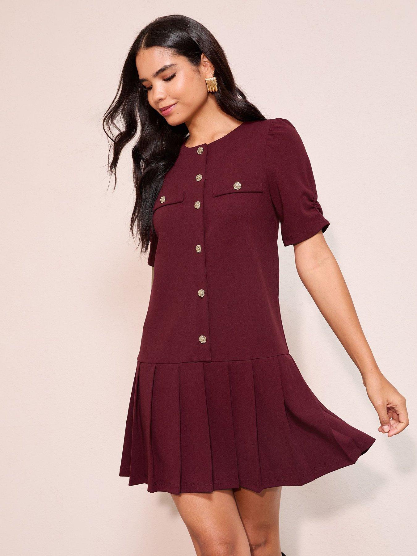 Friends Like These Pleat Peplum Hem Mini Shift Dress - Red