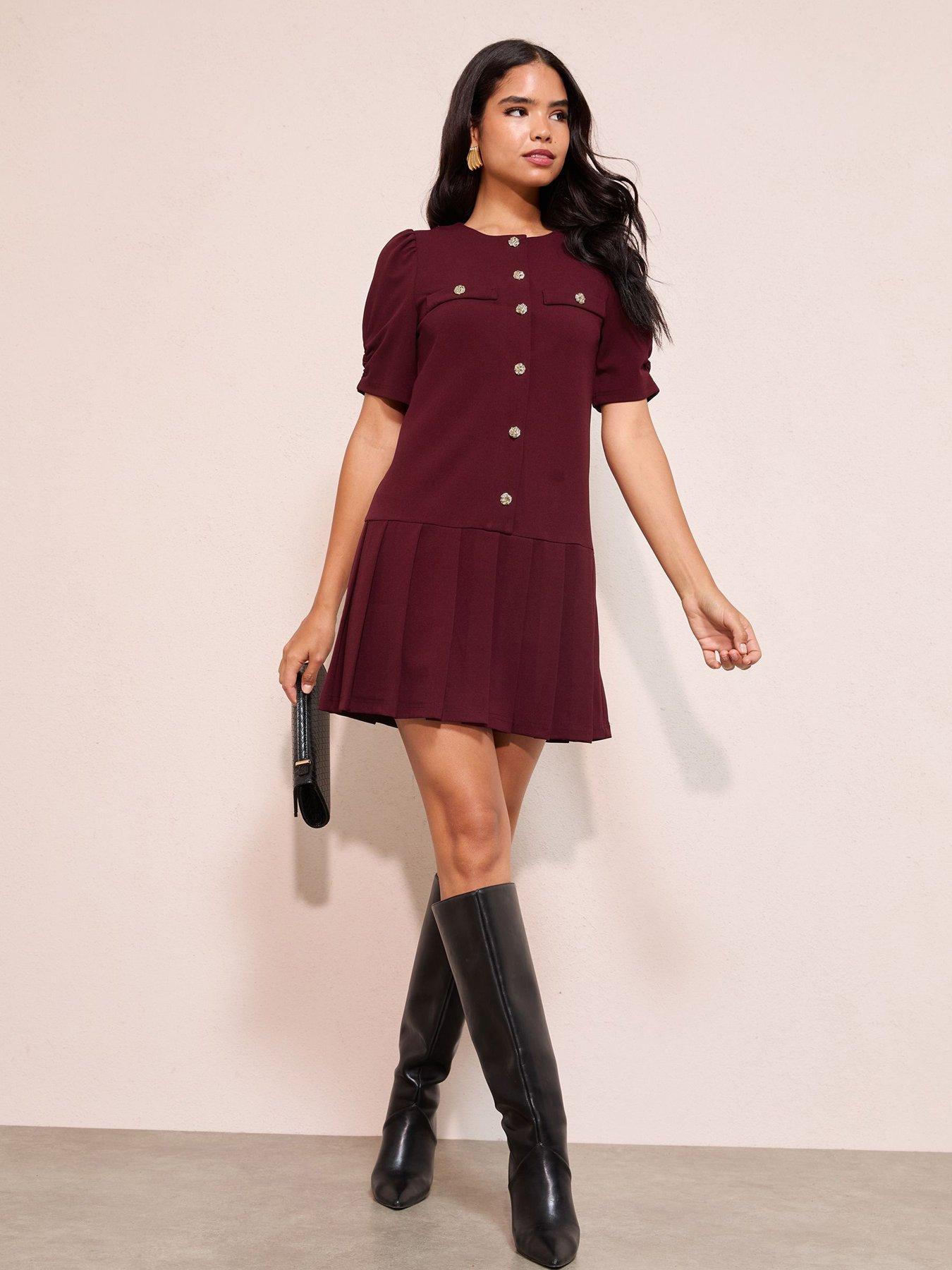 Image 4 of 4 of Friends Like These Pleat Peplum Hem Mini Shift - Red