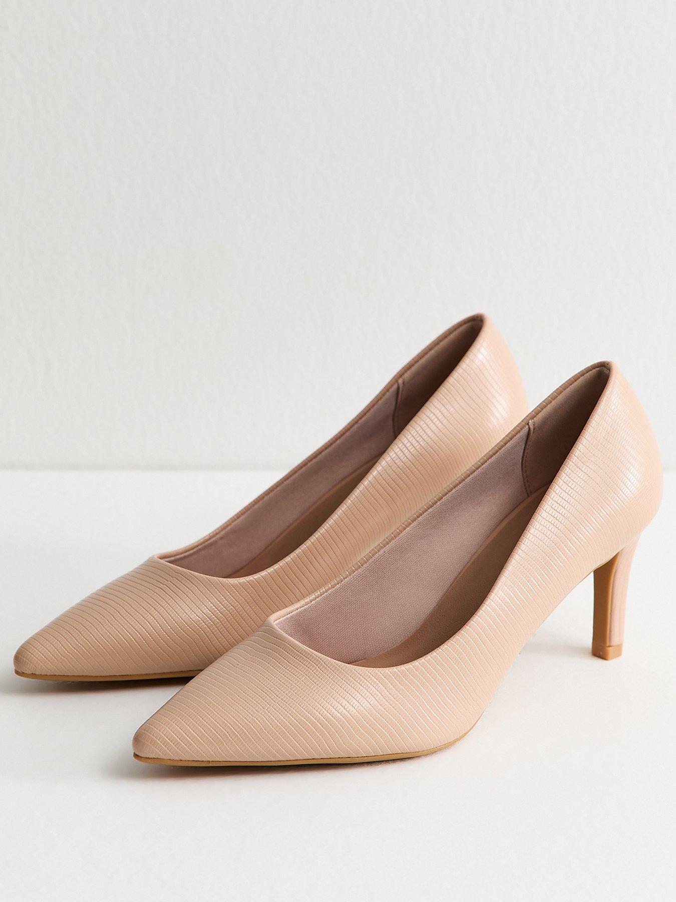 Image 3 of 5 of New Look Light Pink Faux Leather Lizard Embossed Heeled Court Shoes