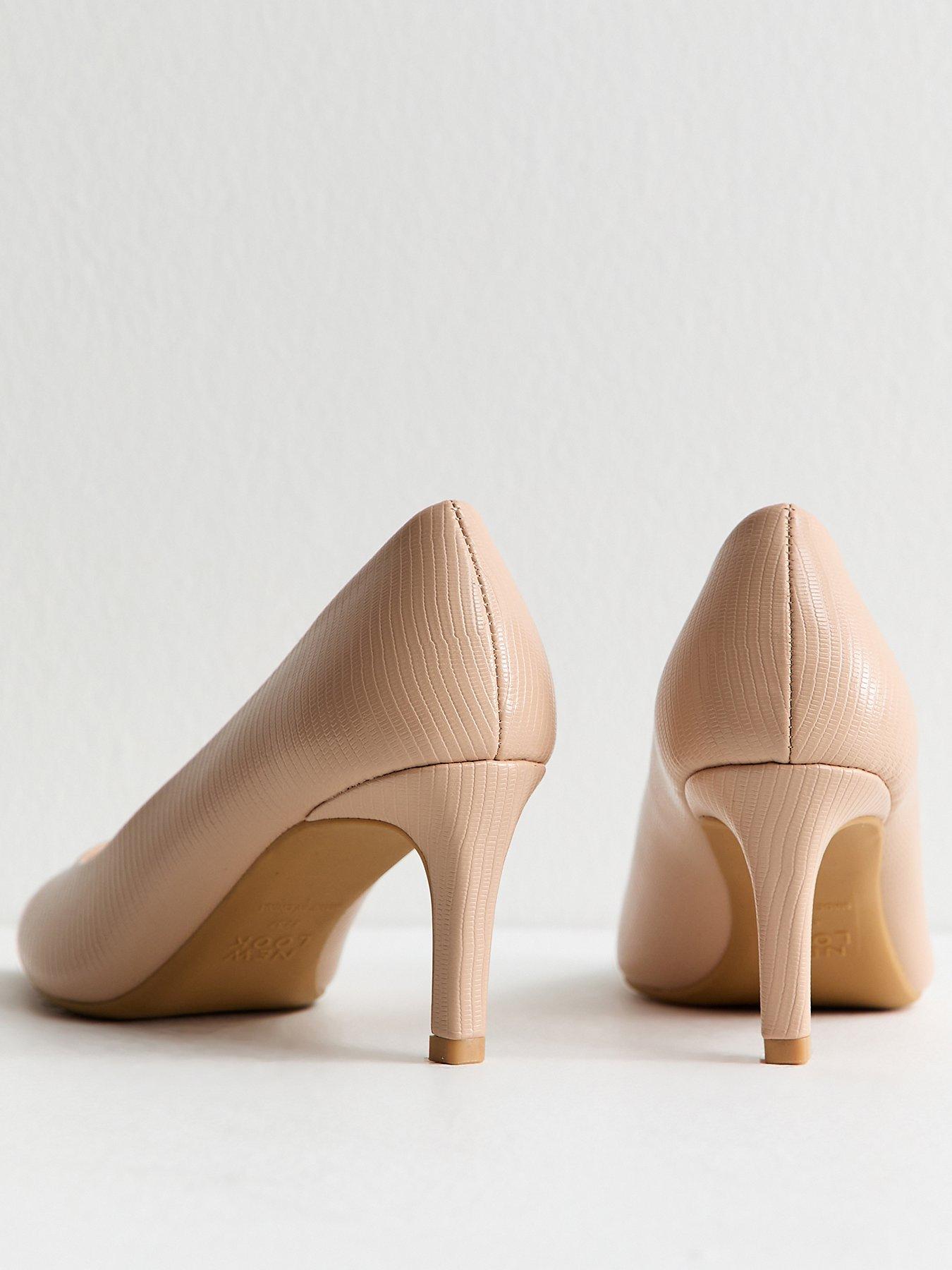 Image 4 of 5 of New Look Light Pink Faux Leather Lizard Embossed Heeled Court Shoes