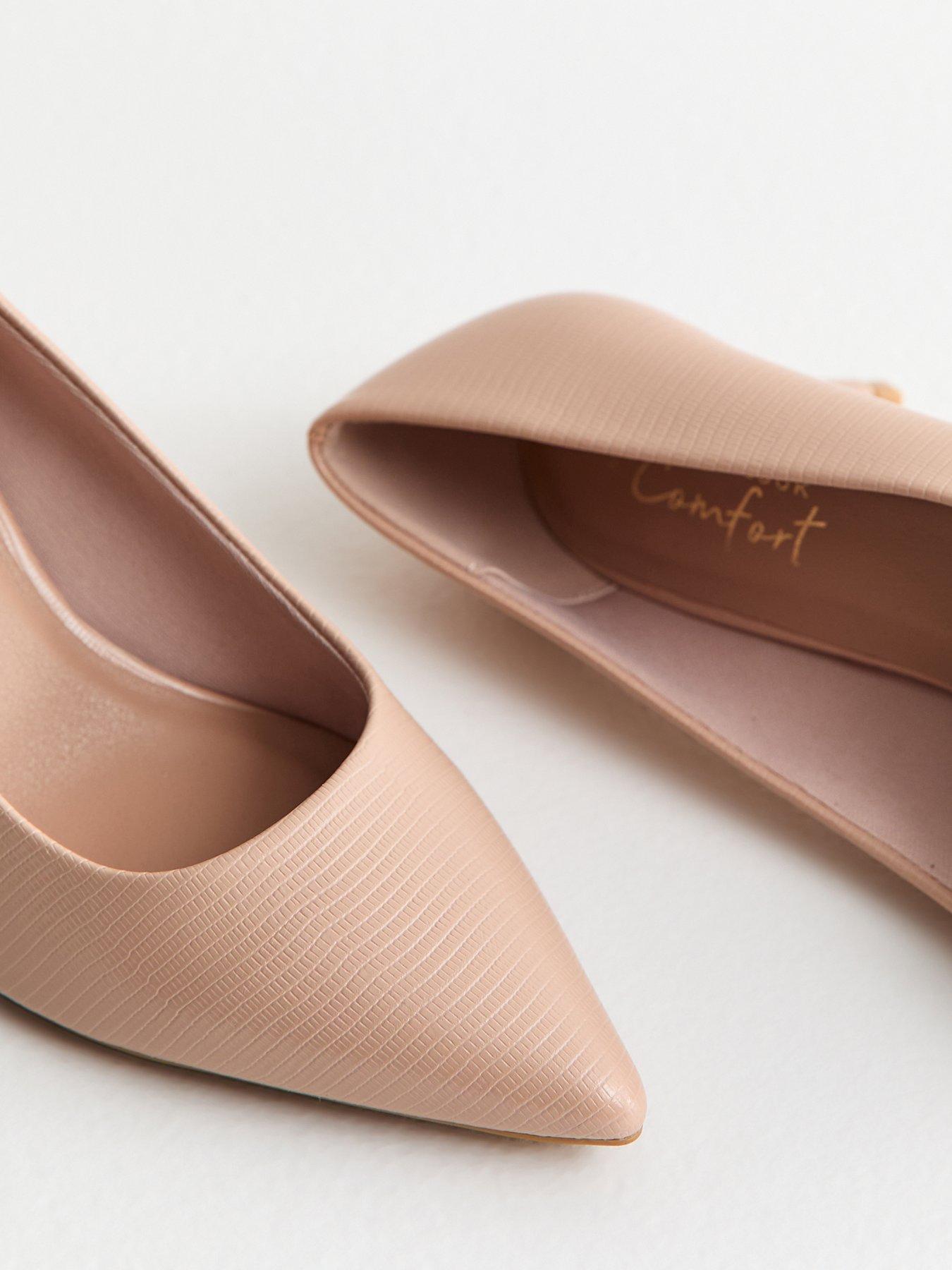Image 5 of 5 of New Look Light Pink Faux Leather Lizard Embossed Heeled Court Shoes