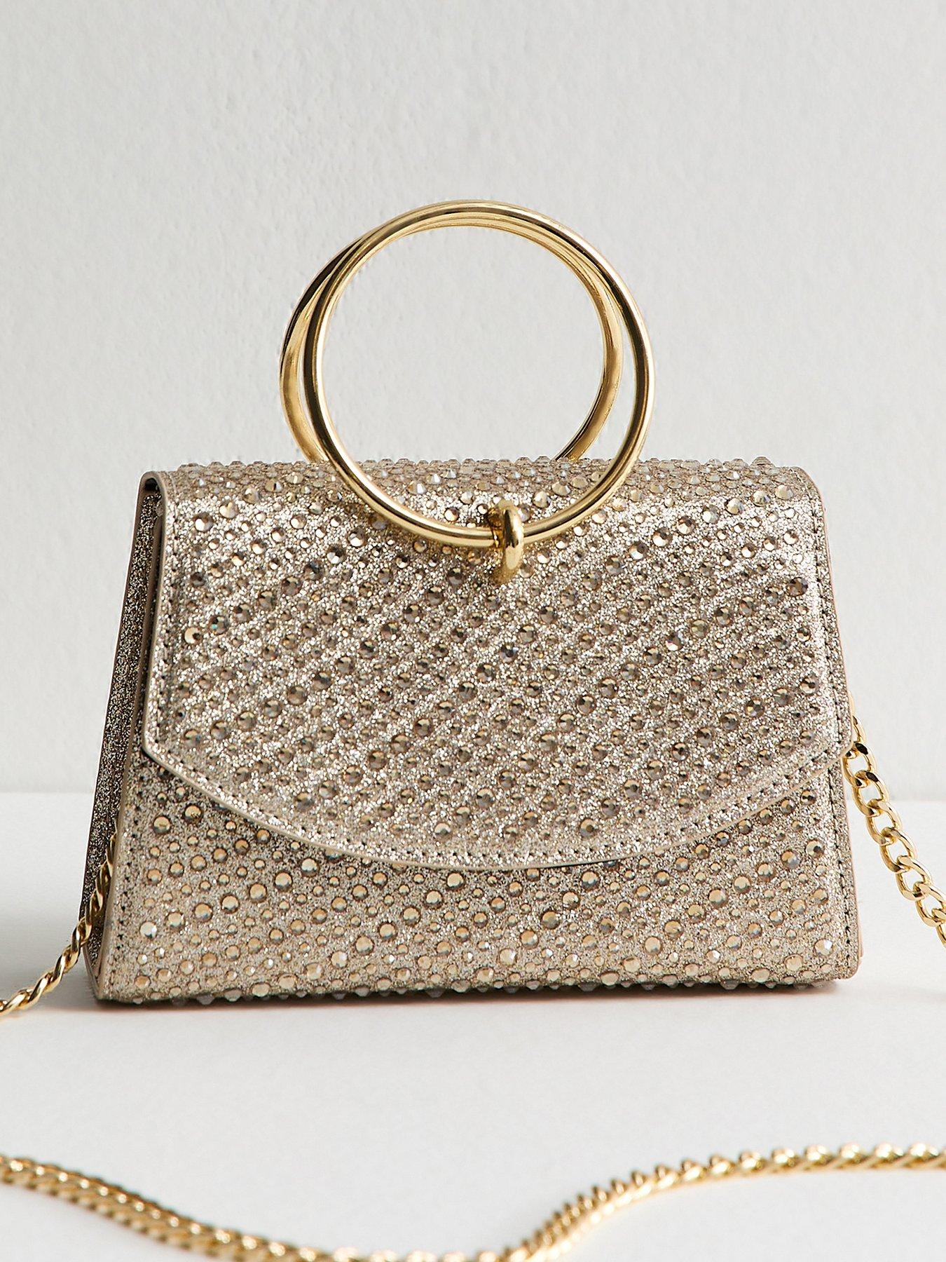 New Look Gold Diamanté Embellished Round Top Handle Bag