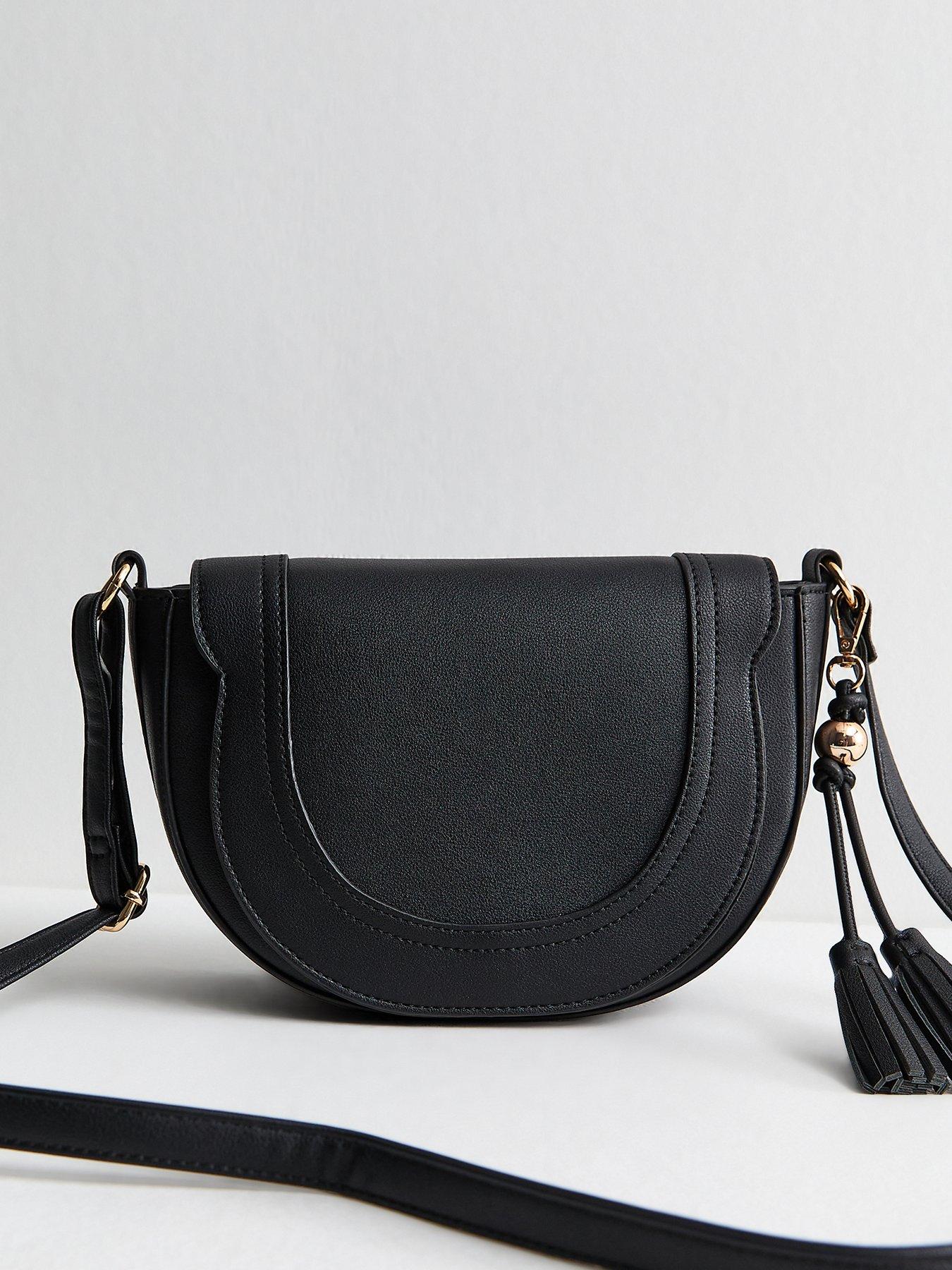 Image 1 of 5 of New Look Faux Leather Saddle Crossbody Bag - Black