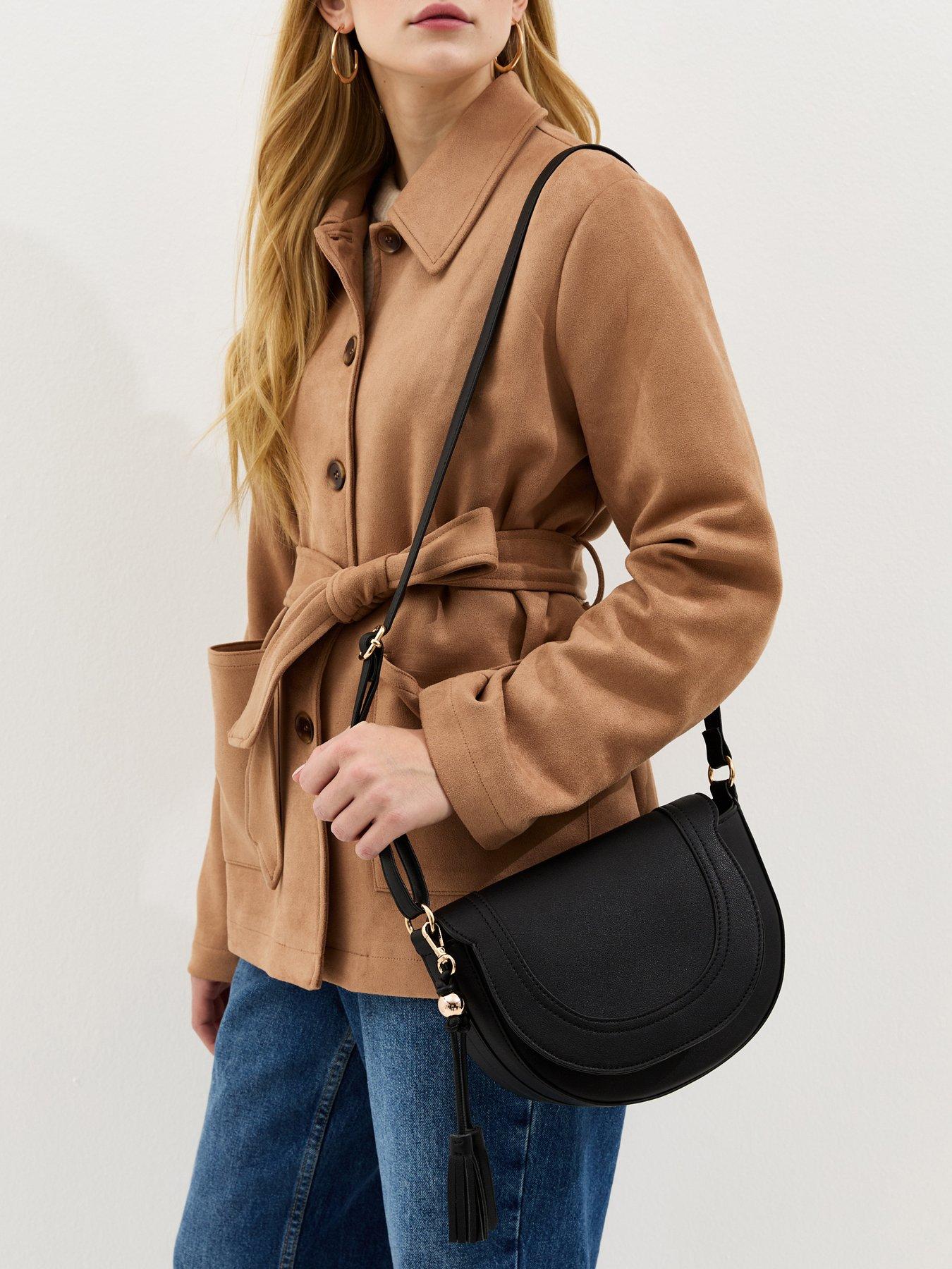 Image 2 of 5 of New Look Faux Leather Saddle Crossbody Bag - Black