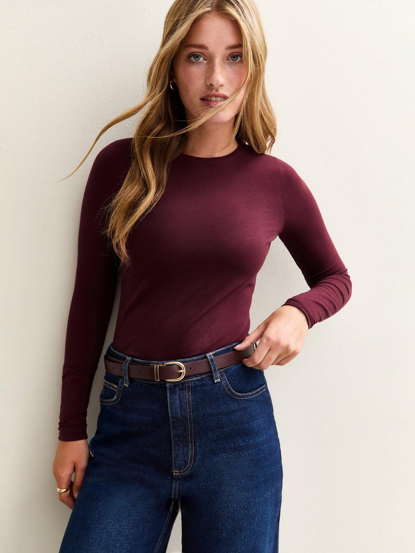 New Look Long Sleeve Crew Neck Top - Dark Burgundy