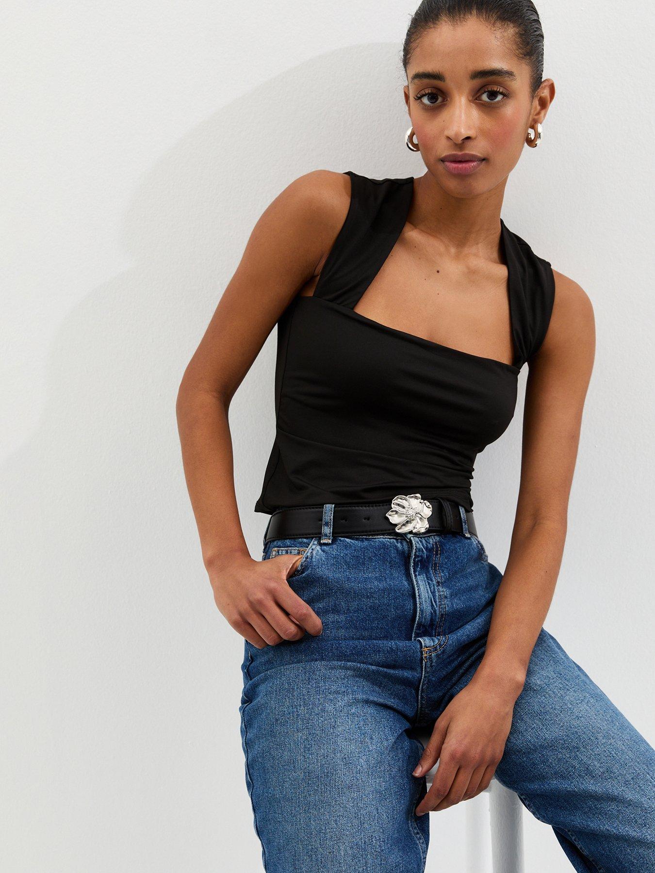 New Look Square Neck Vest Top - Black