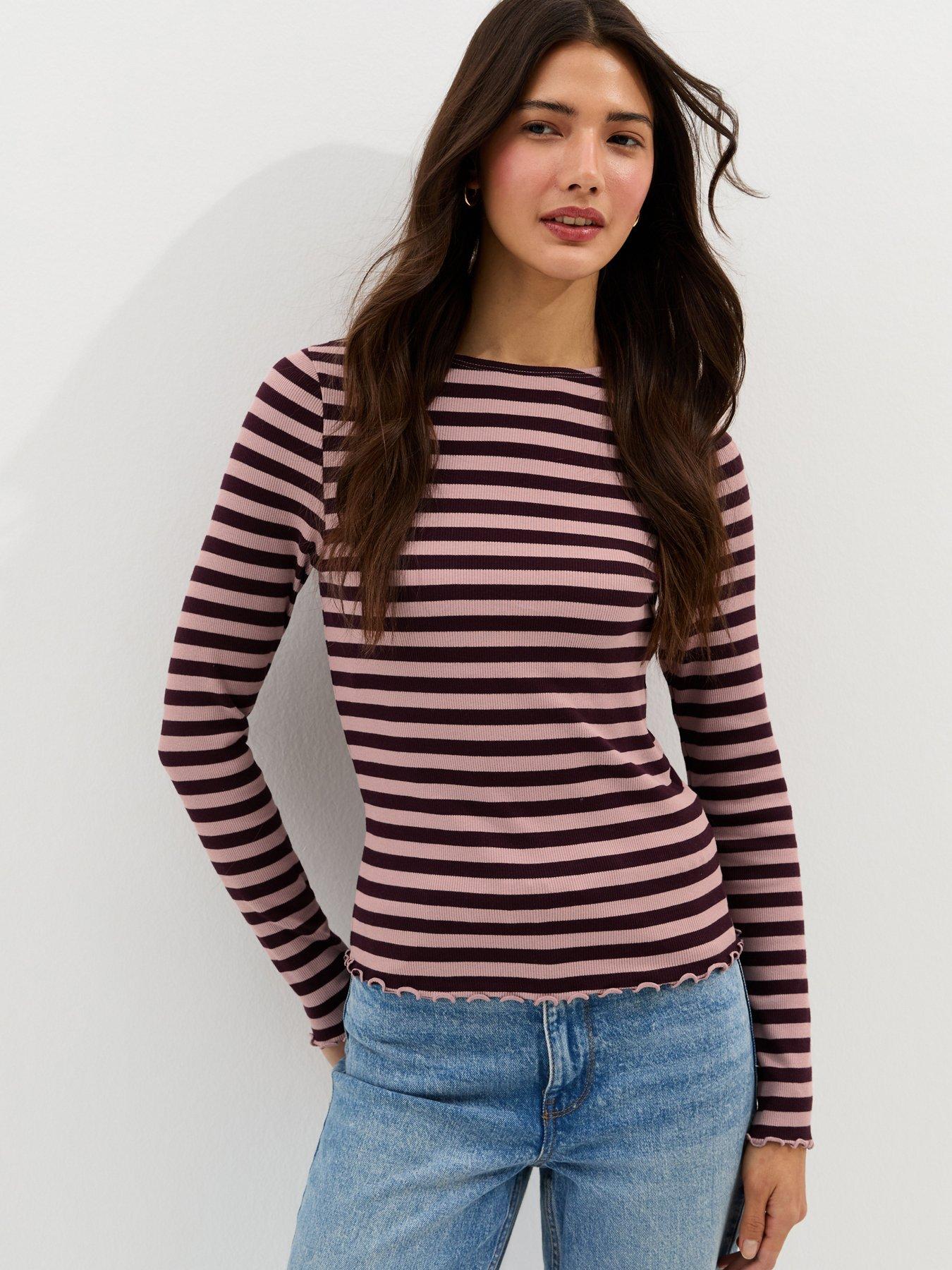 New Look Striped Long Sleeve Top - Light Pink