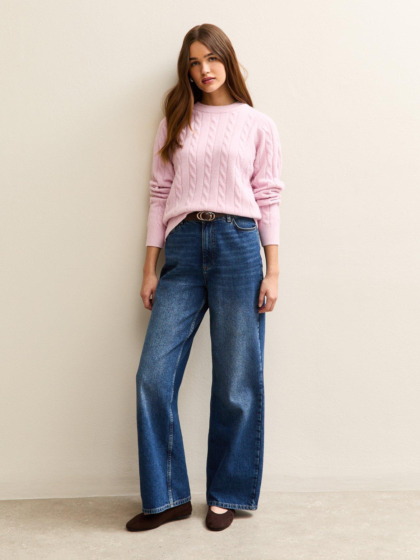Image 3 of 5 of New Look Cable Knit Crew Neck Jumper - Light Pink