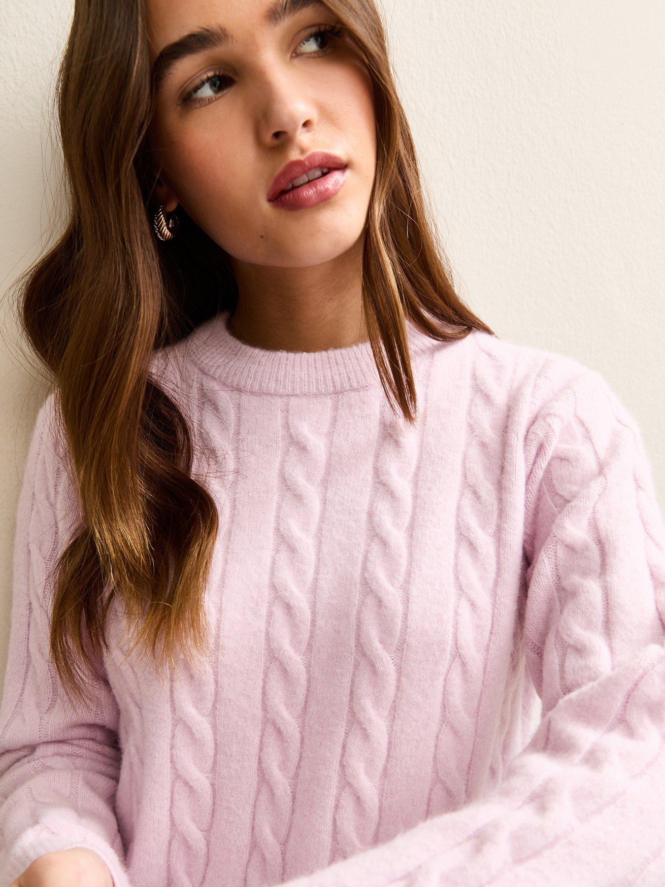 Image 4 of 5 of New Look Cable Knit Crew Neck Jumper - Light Pink