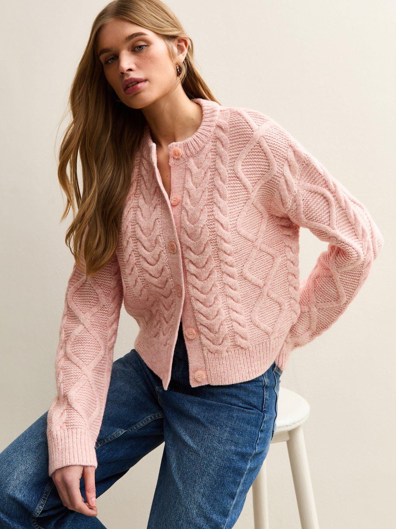New Look Cable Knit Cardigan - Pink