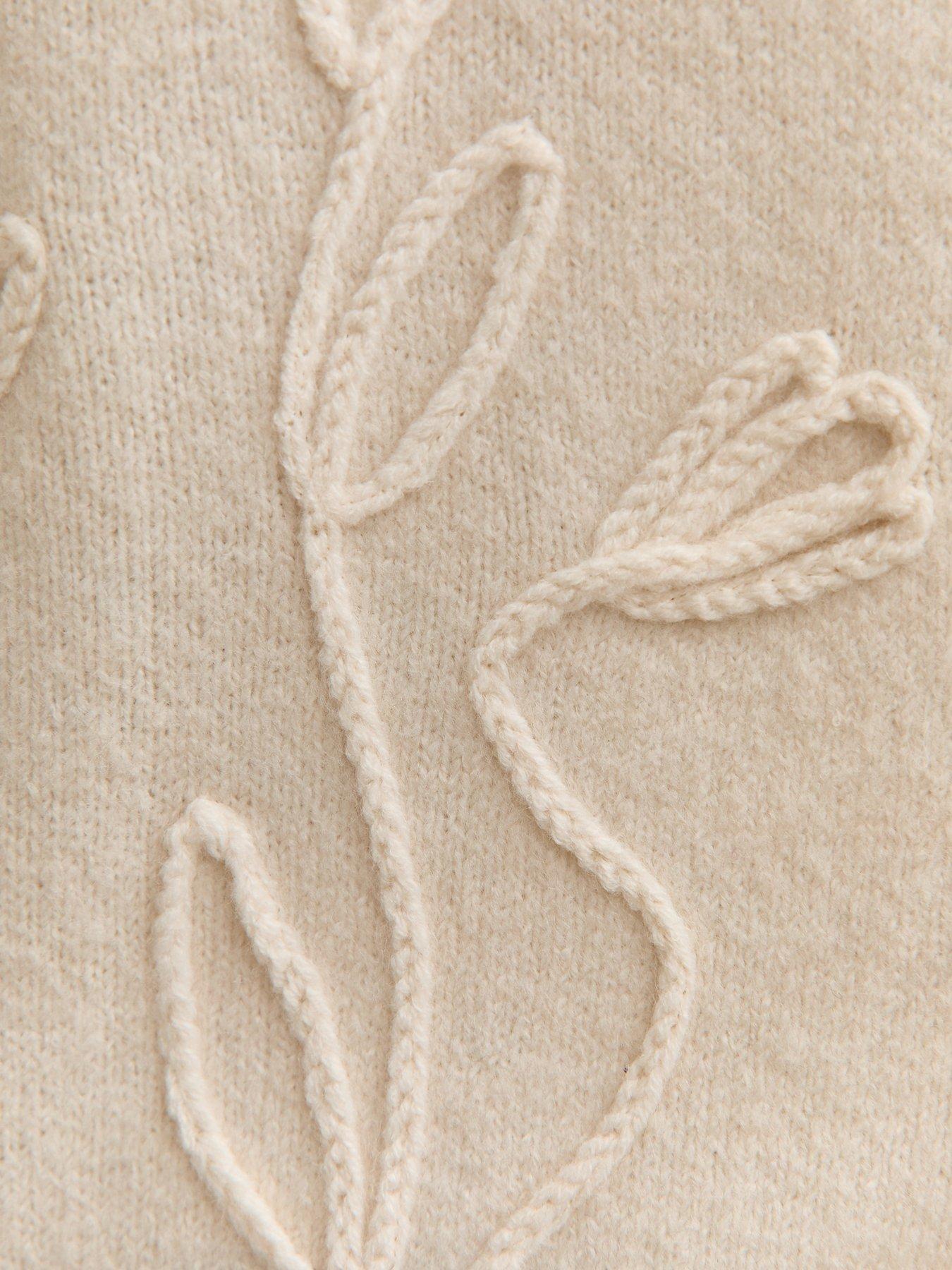 Image 5 of 5 of New Look 3D Floral Knitted Cardigan - Cream