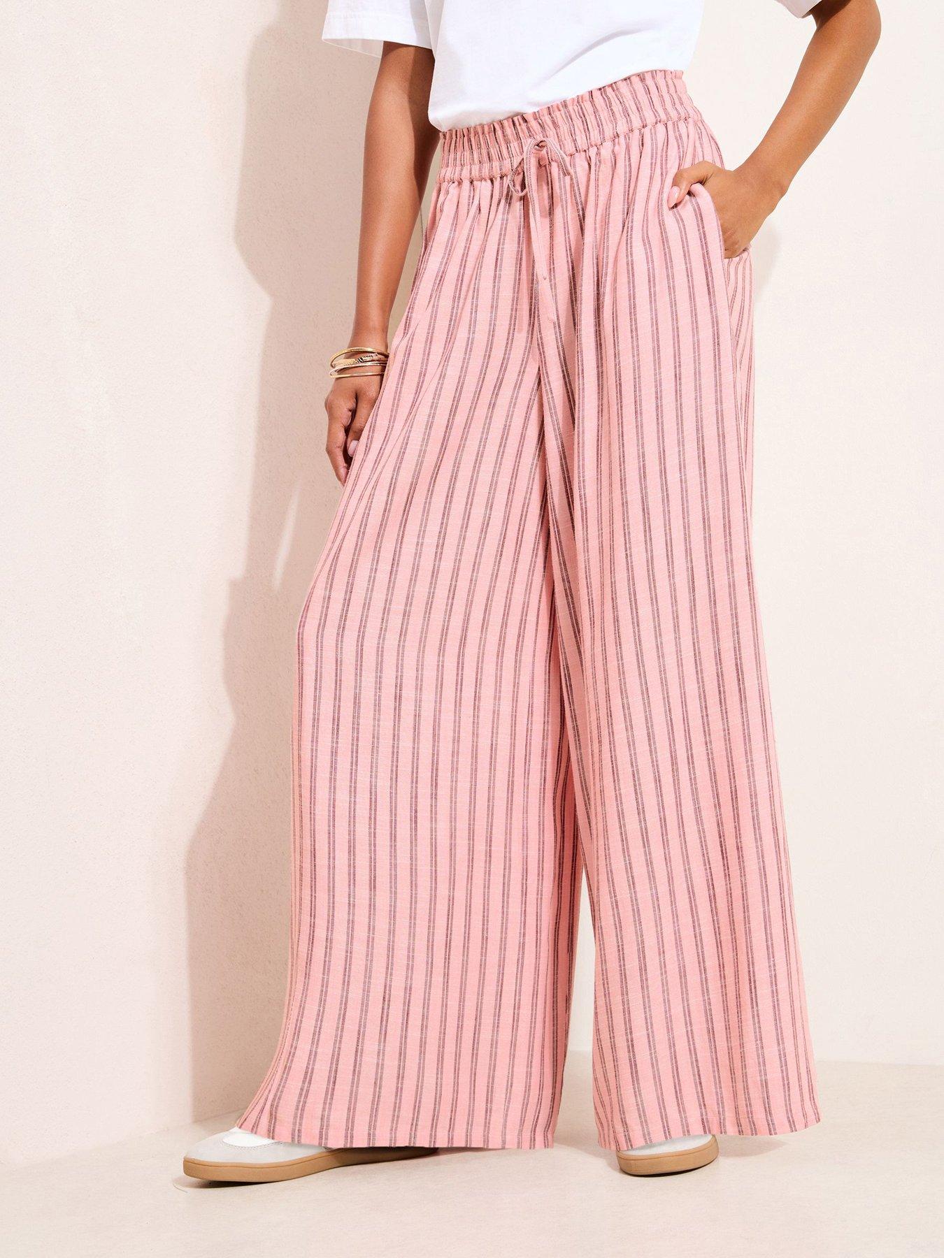 Friends Like These Linen Shirred Waist Palazzo, Pink, Size 18, Women