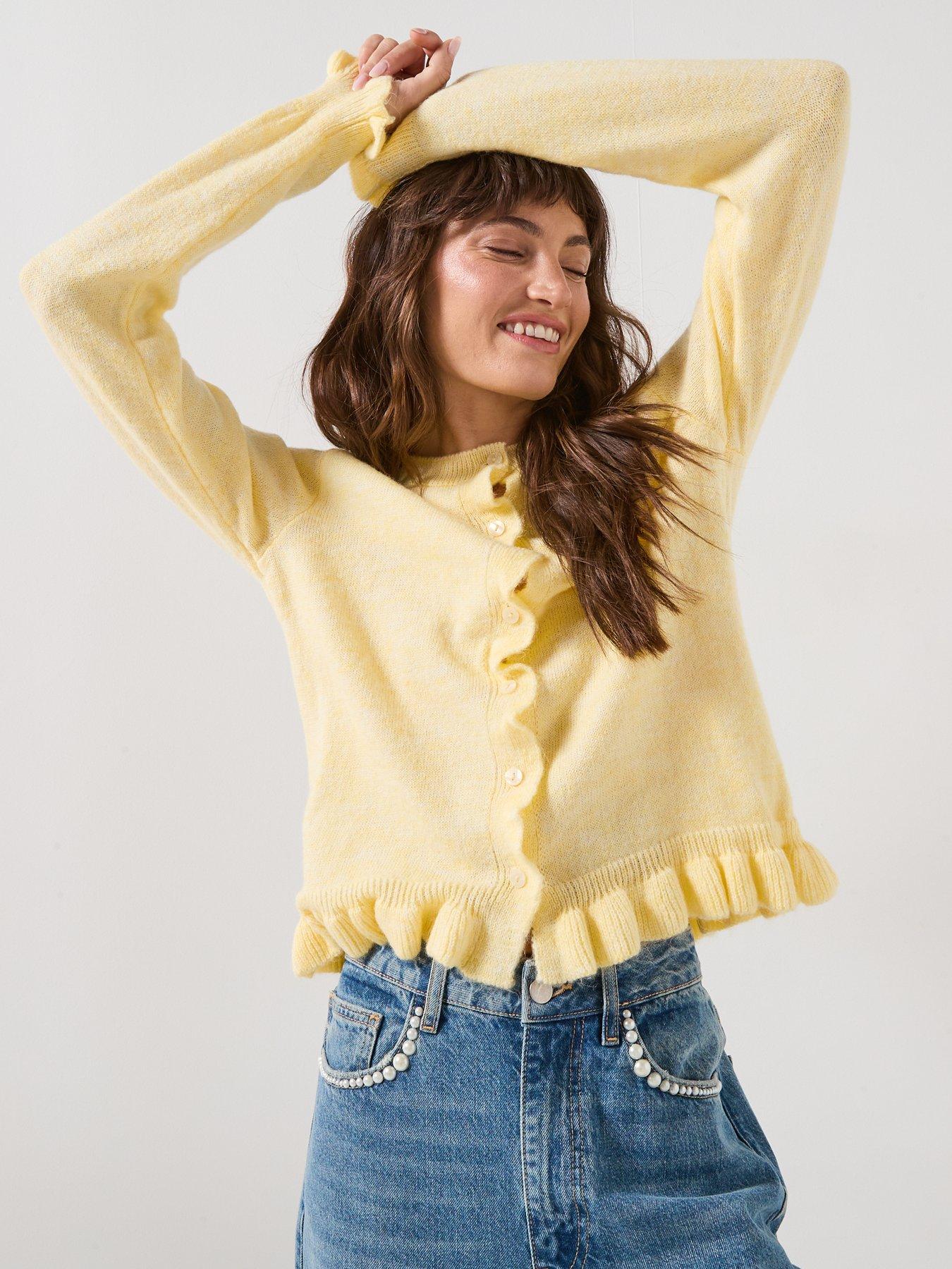 JDY: Long Sleeve Frill Knitted Cardigan - Yellow
